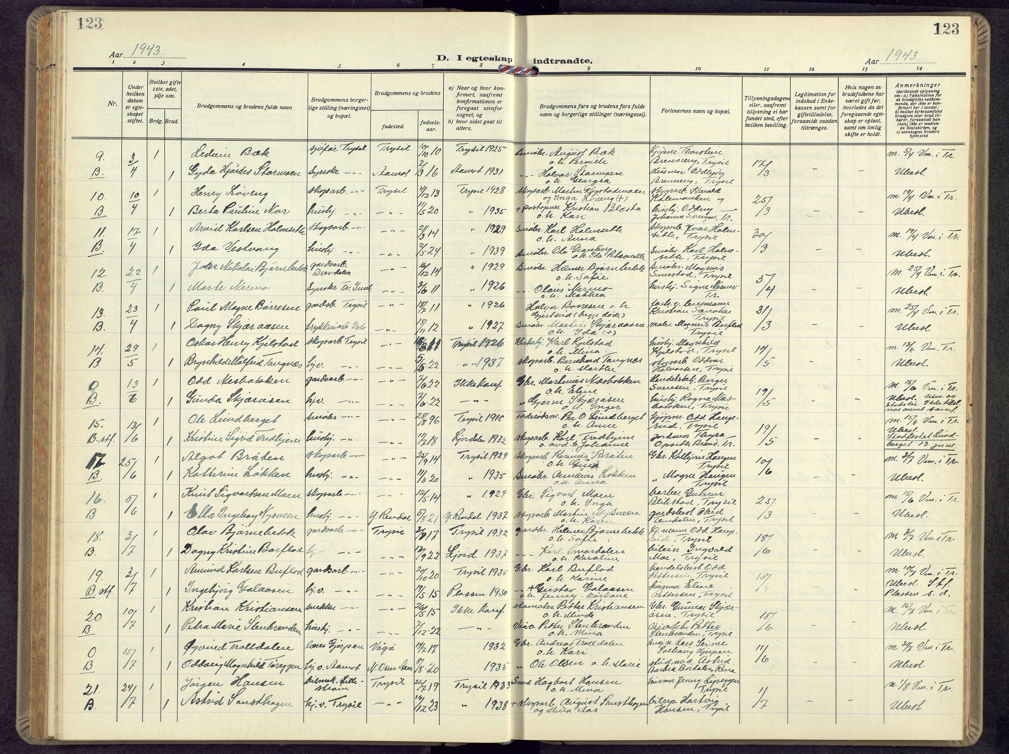 Trysil prestekontor, AV/SAH-PREST-046/H/Ha/Hab/L0012: Klokkerbok nr. 12, 1938-1959, s. 123