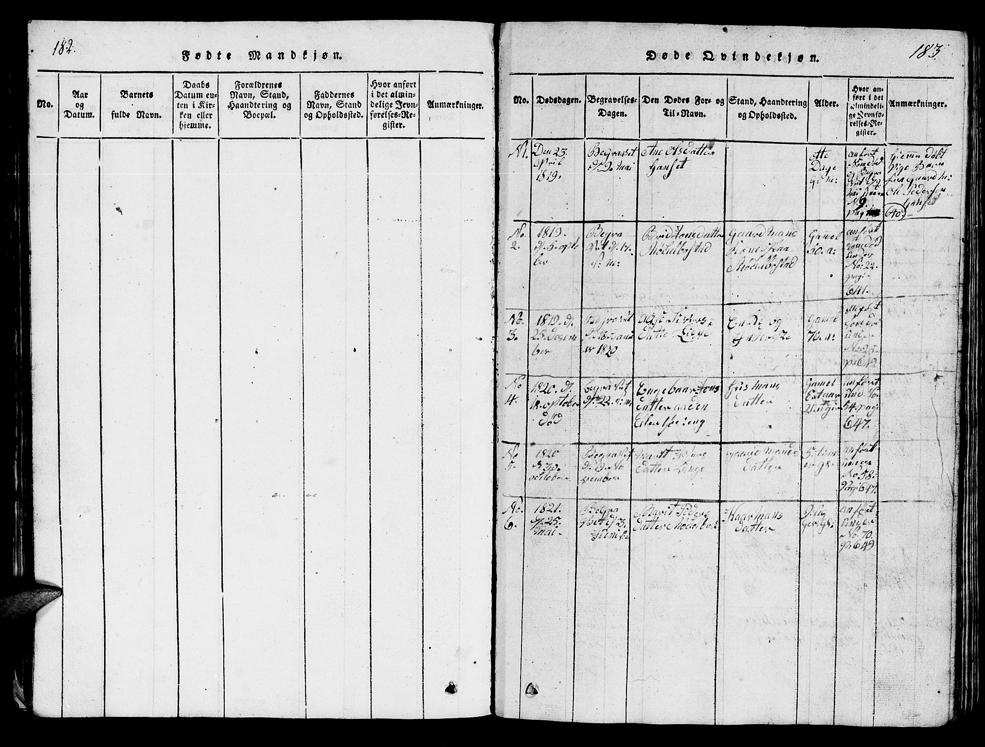 Ministerialprotokoller, klokkerbøker og fødselsregistre - Møre og Romsdal, SAT/A-1454/554/L0644: Klokkerbok nr. 554C01, 1818-1851, s. 182-183