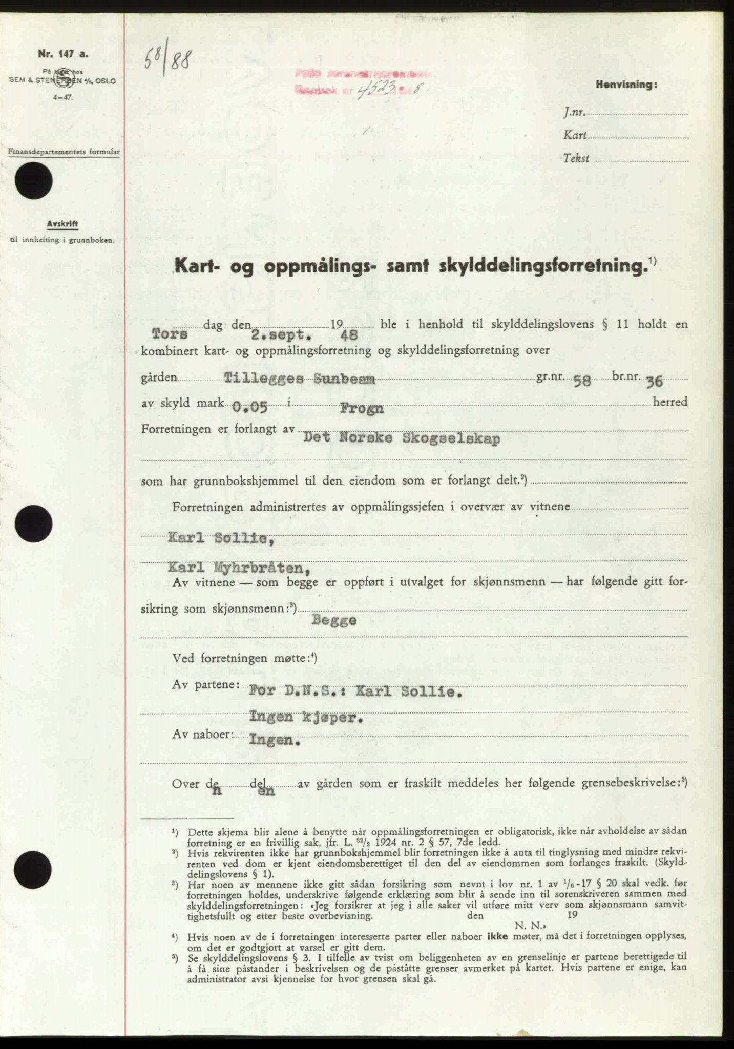 Follo sorenskriveri, SAO/A-10274/G/Ga/Gaa/L0085: Pantebok nr. I 85, 1948-1948, Dagboknr: 4523/1948