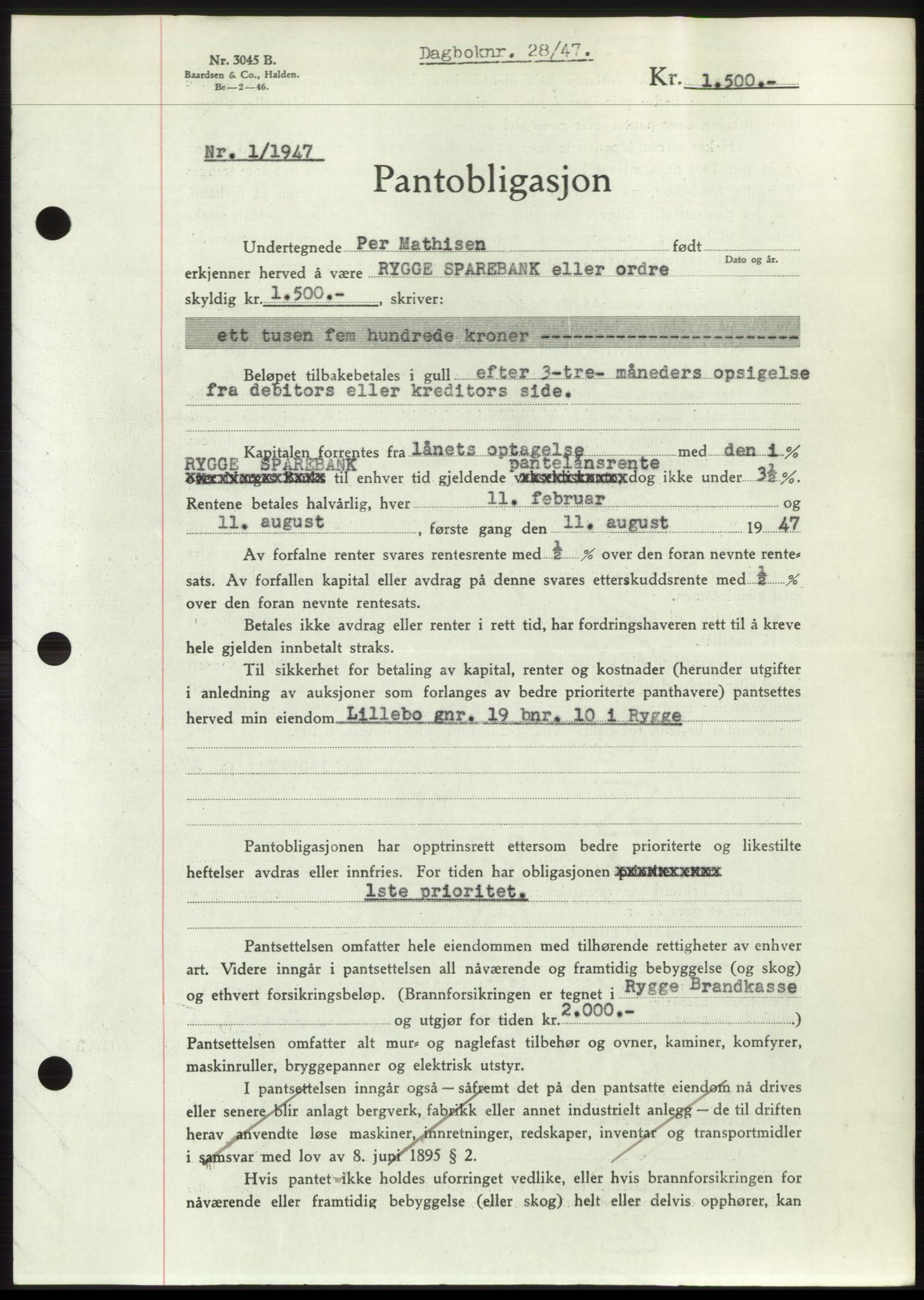 Moss sorenskriveri, SAO/A-10168: Pantebok nr. B16, 1946-1947, Dagboknr: 28/1947