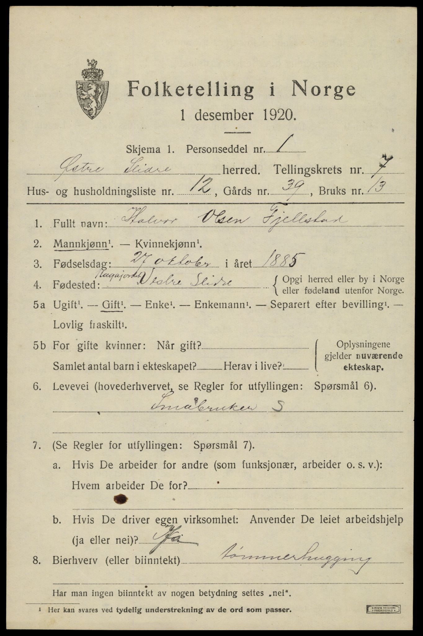 SAH, Folketelling 1920 for 0544 Øystre Slidre herred, 1920, s. 4115