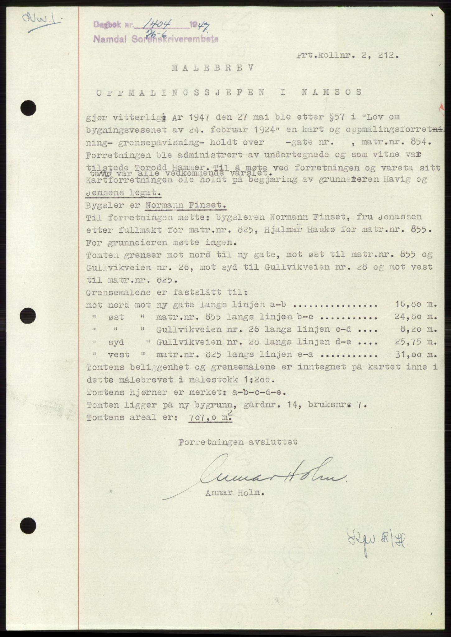 Namdal sorenskriveri, SAT/A-4133/1/2/2C: Pantebok nr. -, 1947-1947, Dagboknr: 1404/1947