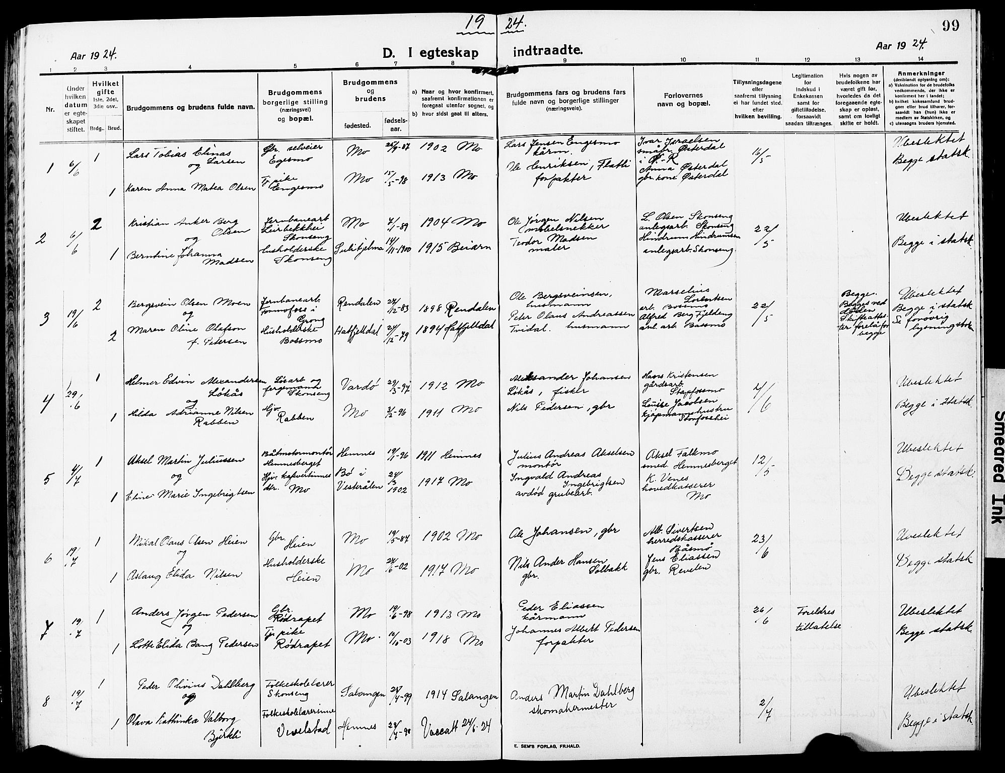 Ministerialprotokoller, klokkerbøker og fødselsregistre - Nordland, AV/SAT-A-1459/827/L0424: Klokkerbok nr. 827C13, 1921-1930, s. 99