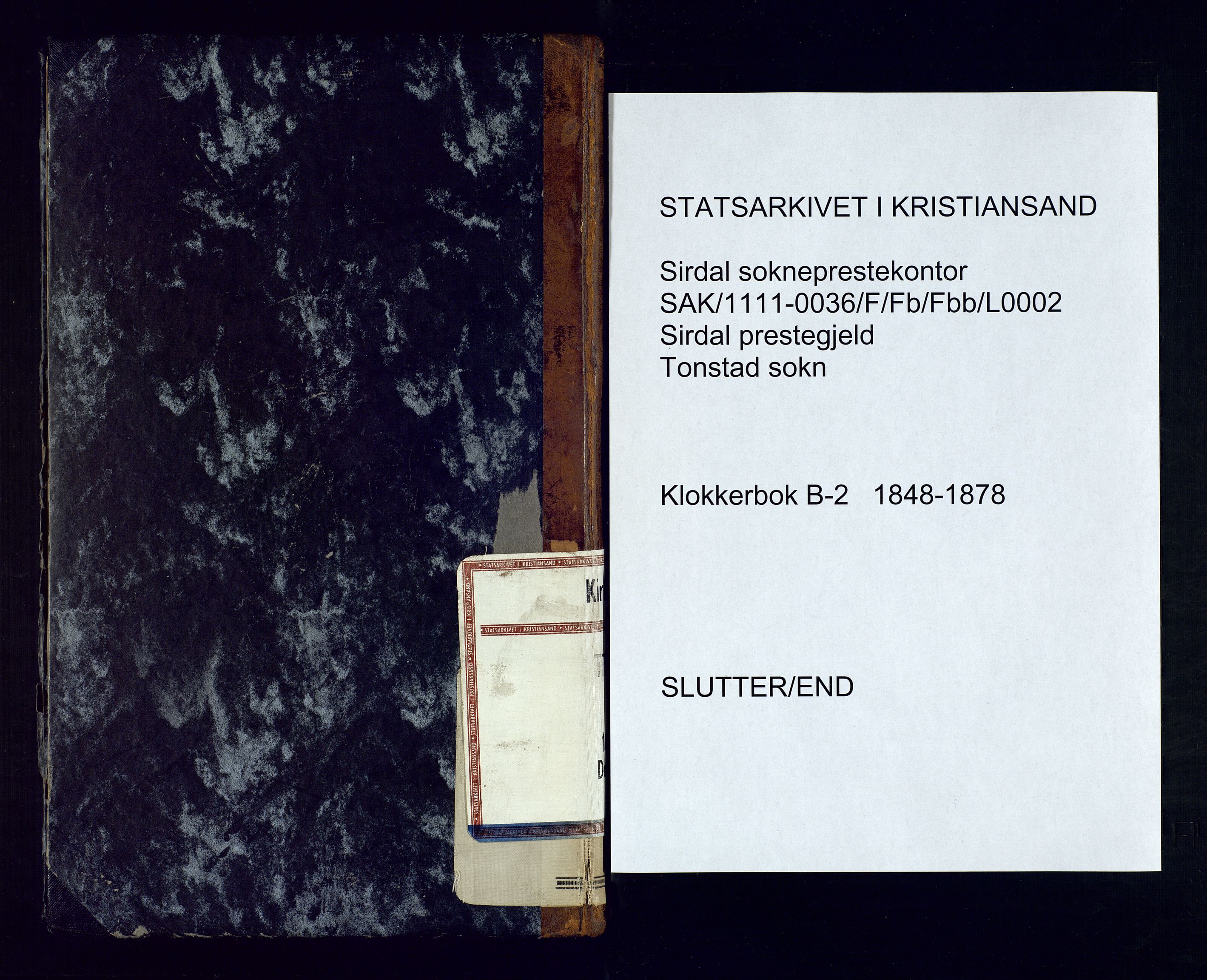 Sirdal sokneprestkontor, SAK/1111-0036/F/Fb/Fbb/L0002: Klokkerbok nr. B-2, 1848-1878