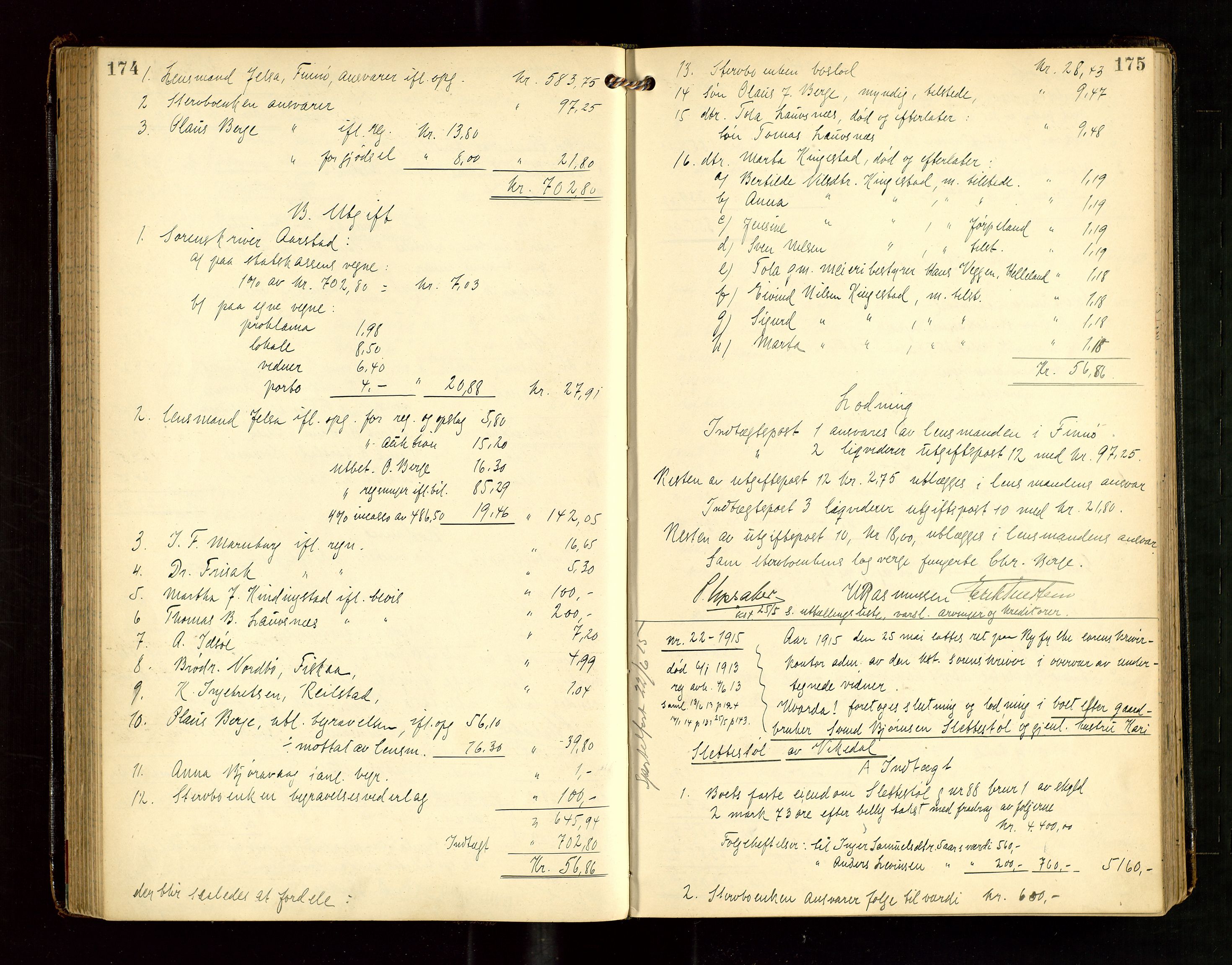 Ryfylke tingrett, AV/SAST-A-100055/001/IV/IVG/L0004: Skifteutlodningsprotokoll Med register, 1912-1918, s. 174-175