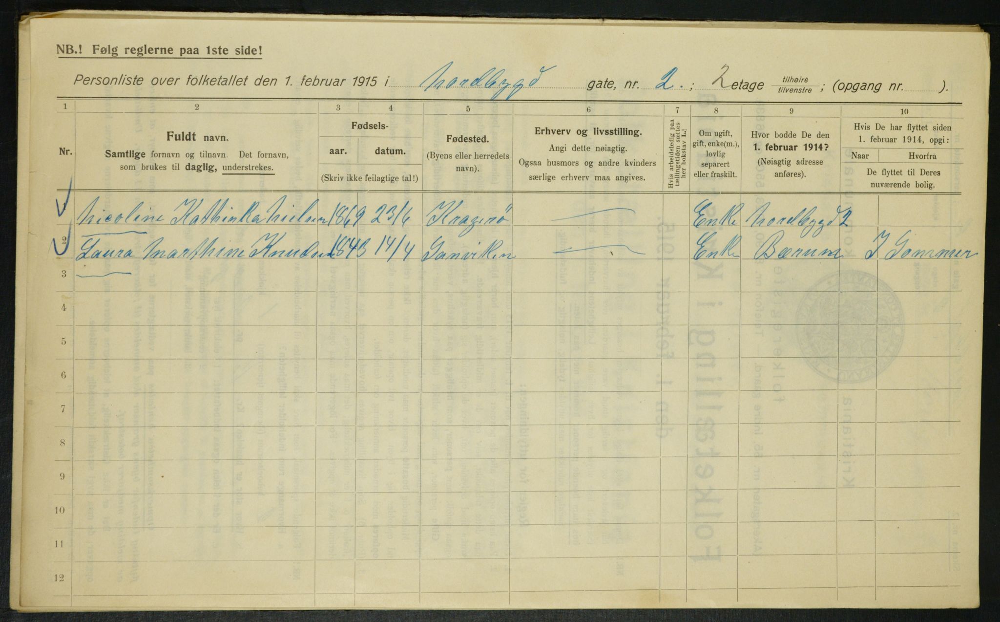 OBA, Kommunal folketelling 1.2.1915 for Kristiania, 1915, s. 70897