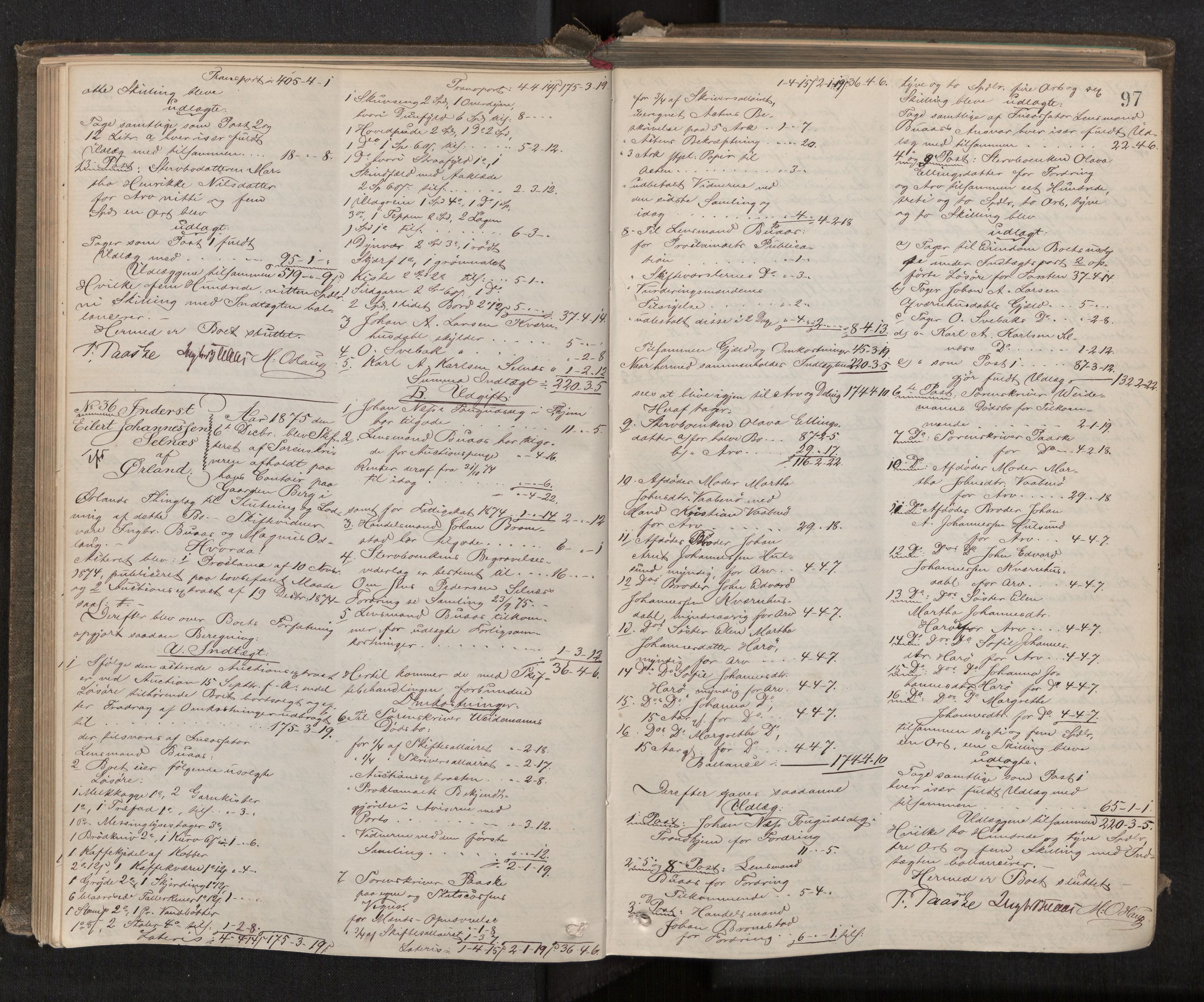 Fosen sorenskriveri, AV/SAT-A-1107/1/3/3A/L0026: Skifteutlodningsprotokoll nr. 5, 1874-1880, s. 97