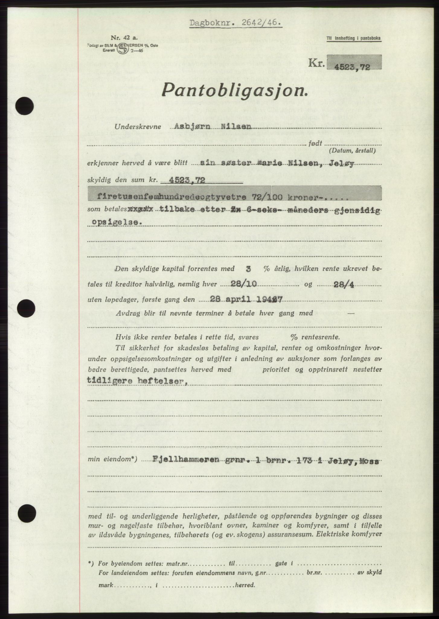 Moss sorenskriveri, SAO/A-10168: Pantebok nr. B16, 1946-1947, Dagboknr: 2642/1946