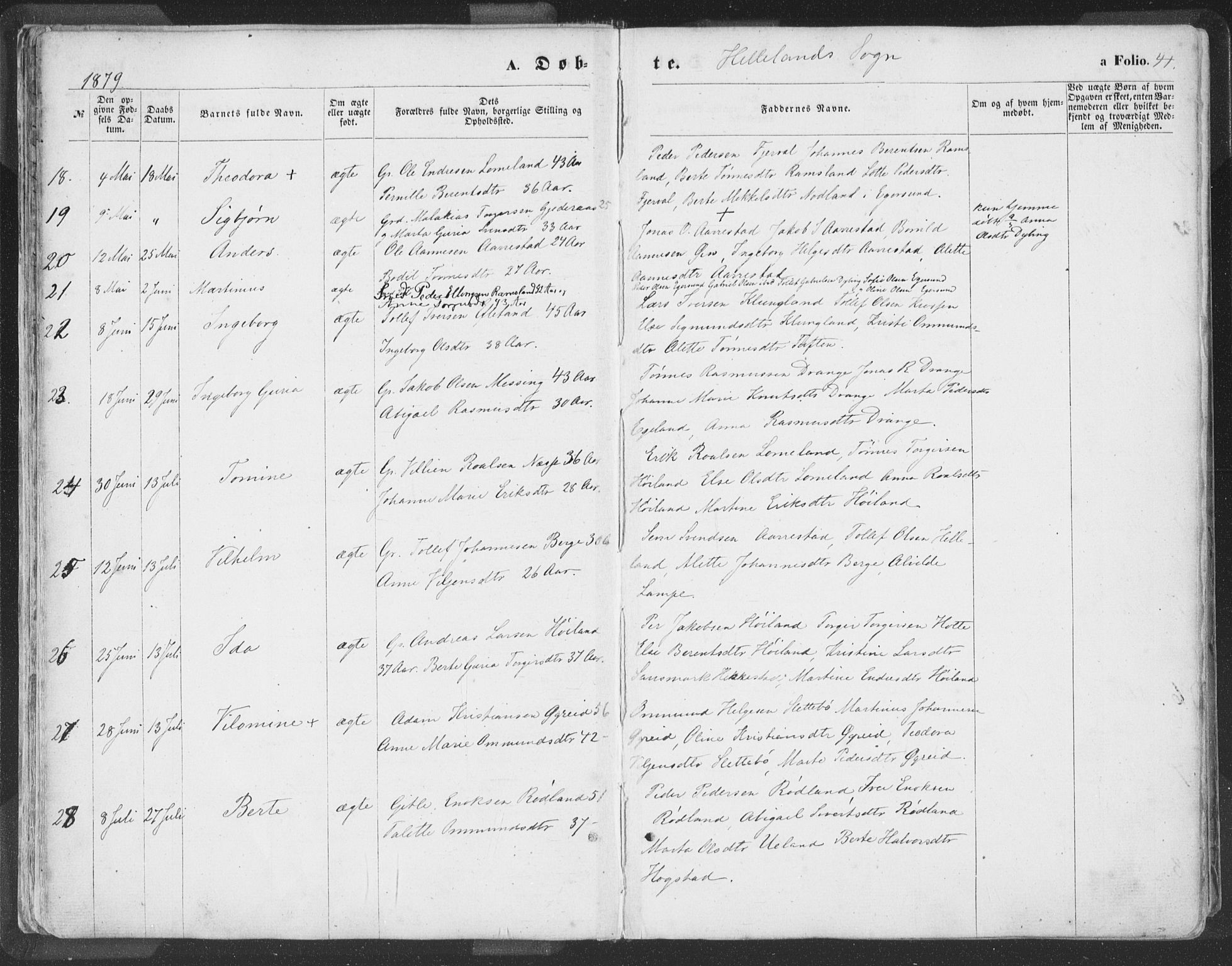 Helleland sokneprestkontor, SAST/A-101810: Ministerialbok nr. A 7.1, 1863-1886, s. 41