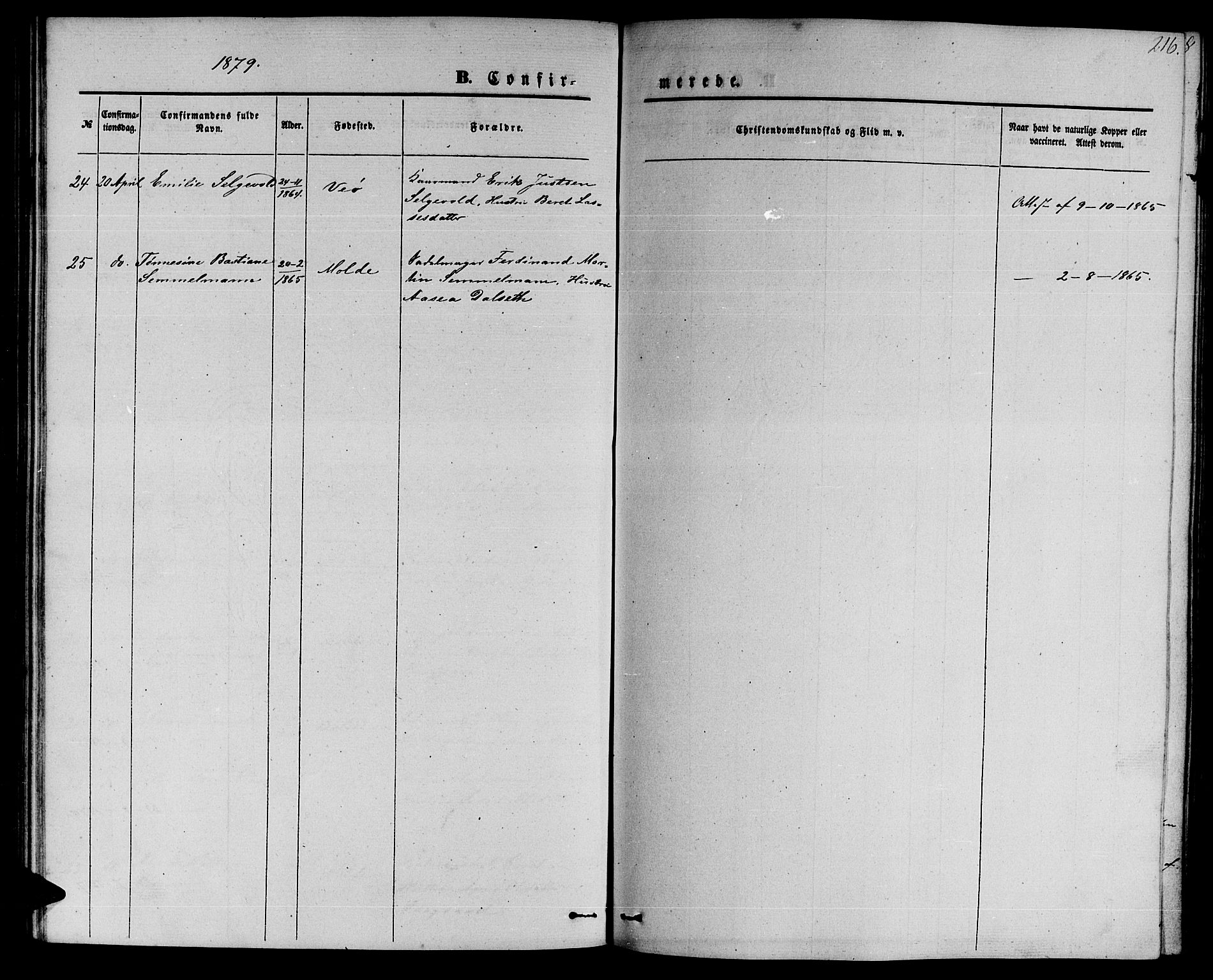 Ministerialprotokoller, klokkerbøker og fødselsregistre - Møre og Romsdal, SAT/A-1454/558/L0701: Klokkerbok nr. 558C02, 1862-1879, s. 216