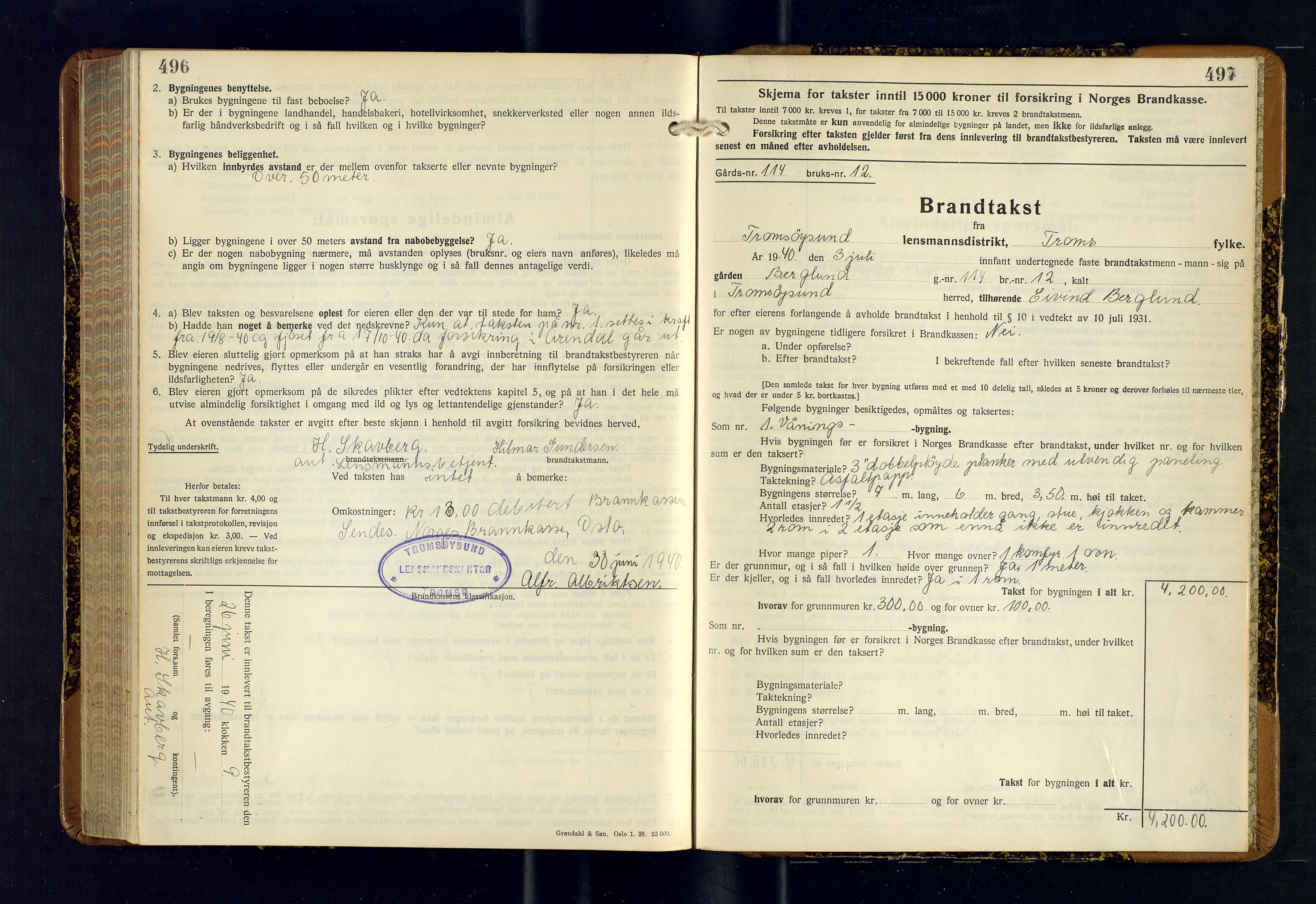 Tromsøysund lensmannskontor, AV/SATØ-SATØ-12/F/Fs/Fsb/L0756: Branntakstprotokoll (S). Med register, 1938-1940, s. 496-497
