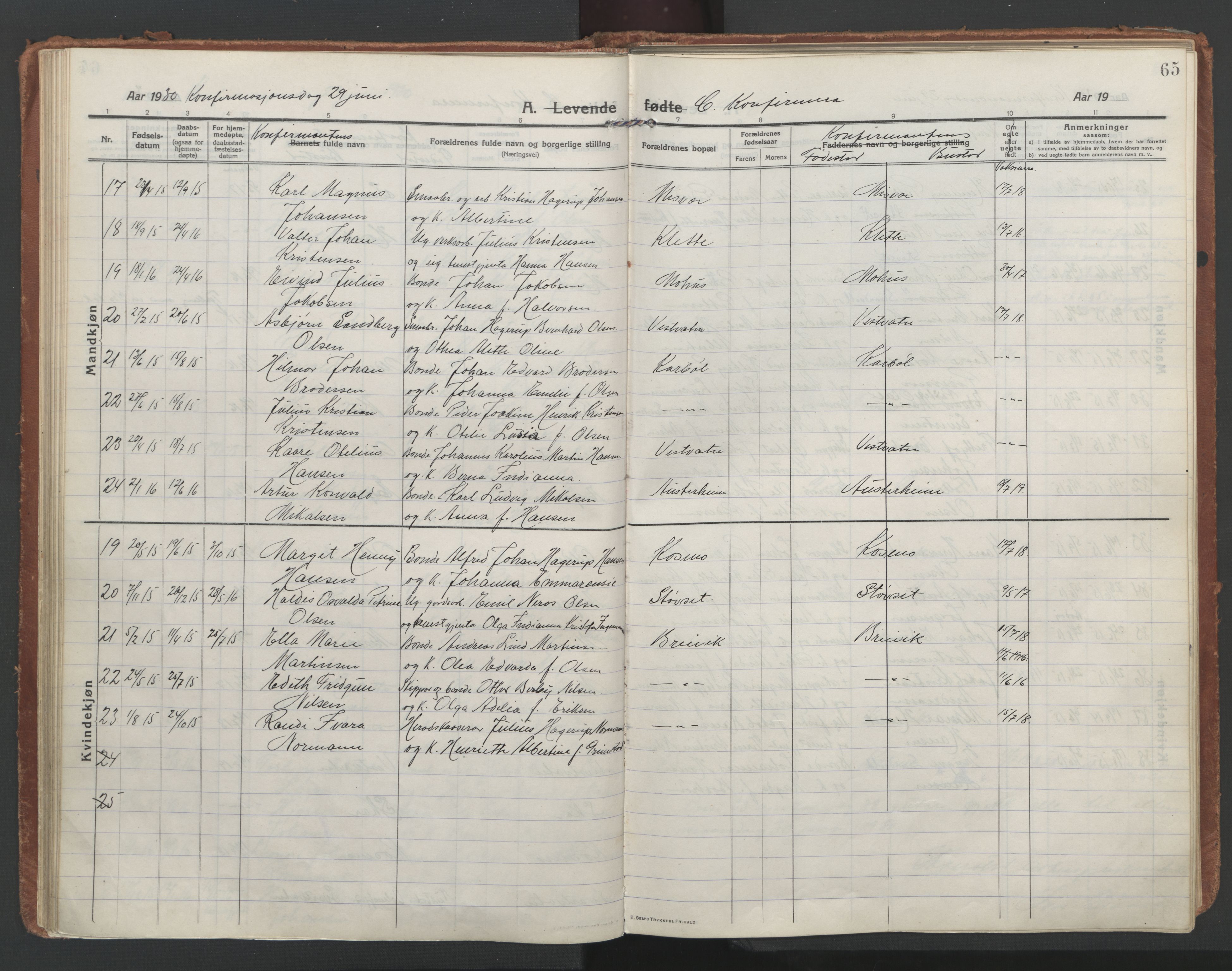 Ministerialprotokoller, klokkerbøker og fødselsregistre - Nordland, AV/SAT-A-1459/852/L0748: Ministerialbok nr. 852A18, 1913-1932, s. 65