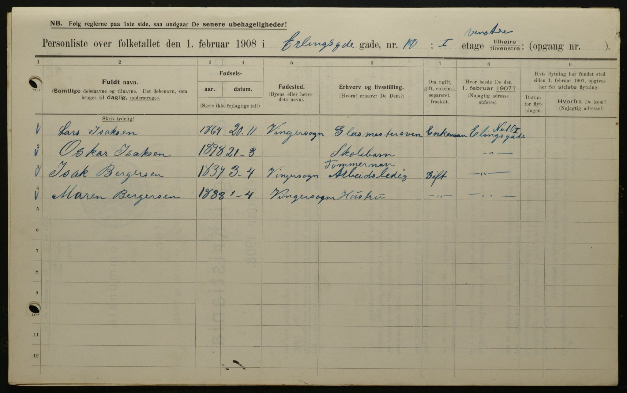 OBA, Kommunal folketelling 1.2.1908 for Kristiania kjøpstad, 1908, s. 20040