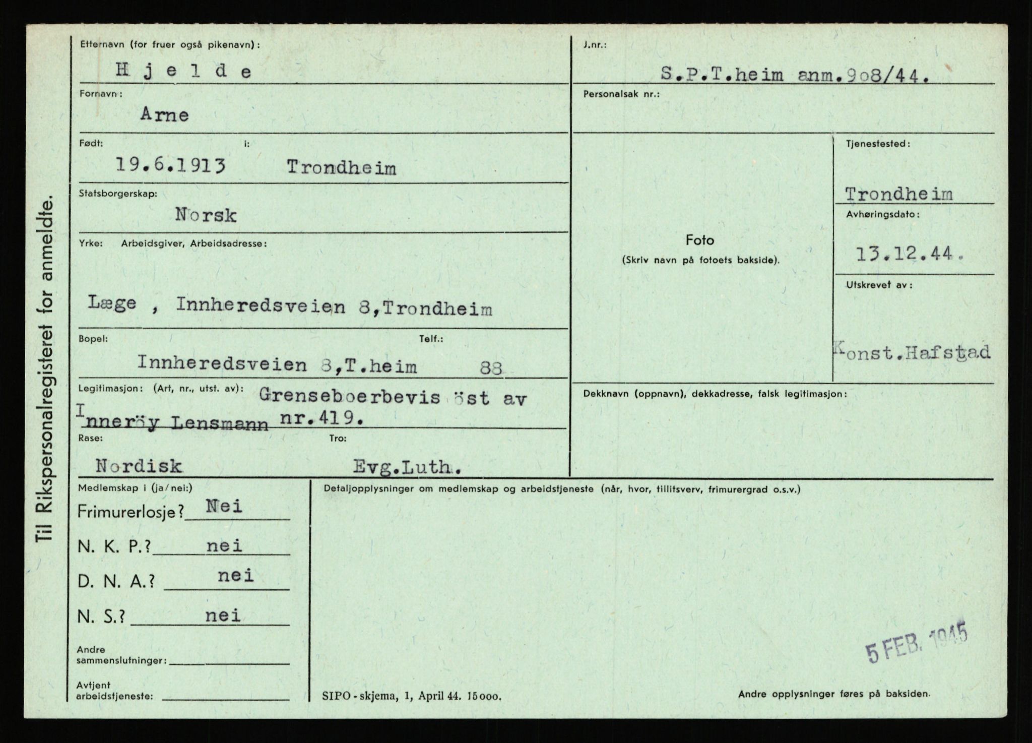 Statspolitiet - Hovedkontoret / Osloavdelingen, AV/RA-S-1329/C/Ca/L0006: Hanche - Hokstvedt, 1943-1945, s. 4373