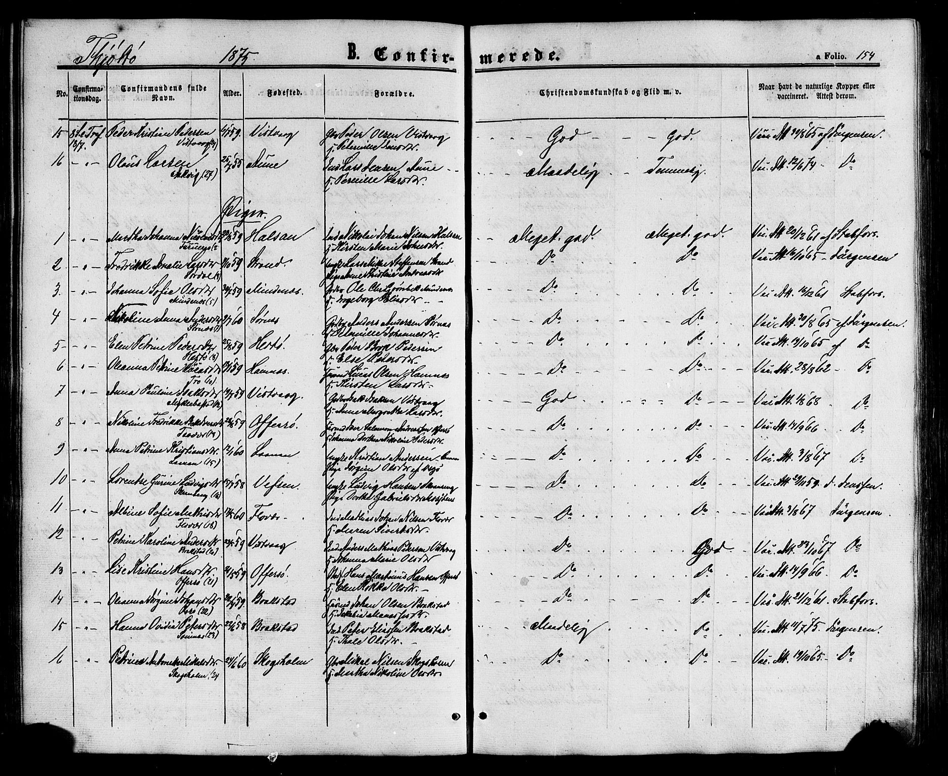 Ministerialprotokoller, klokkerbøker og fødselsregistre - Nordland, AV/SAT-A-1459/817/L0262: Ministerialbok nr. 817A03/ 1, 1862-1877, s. 154