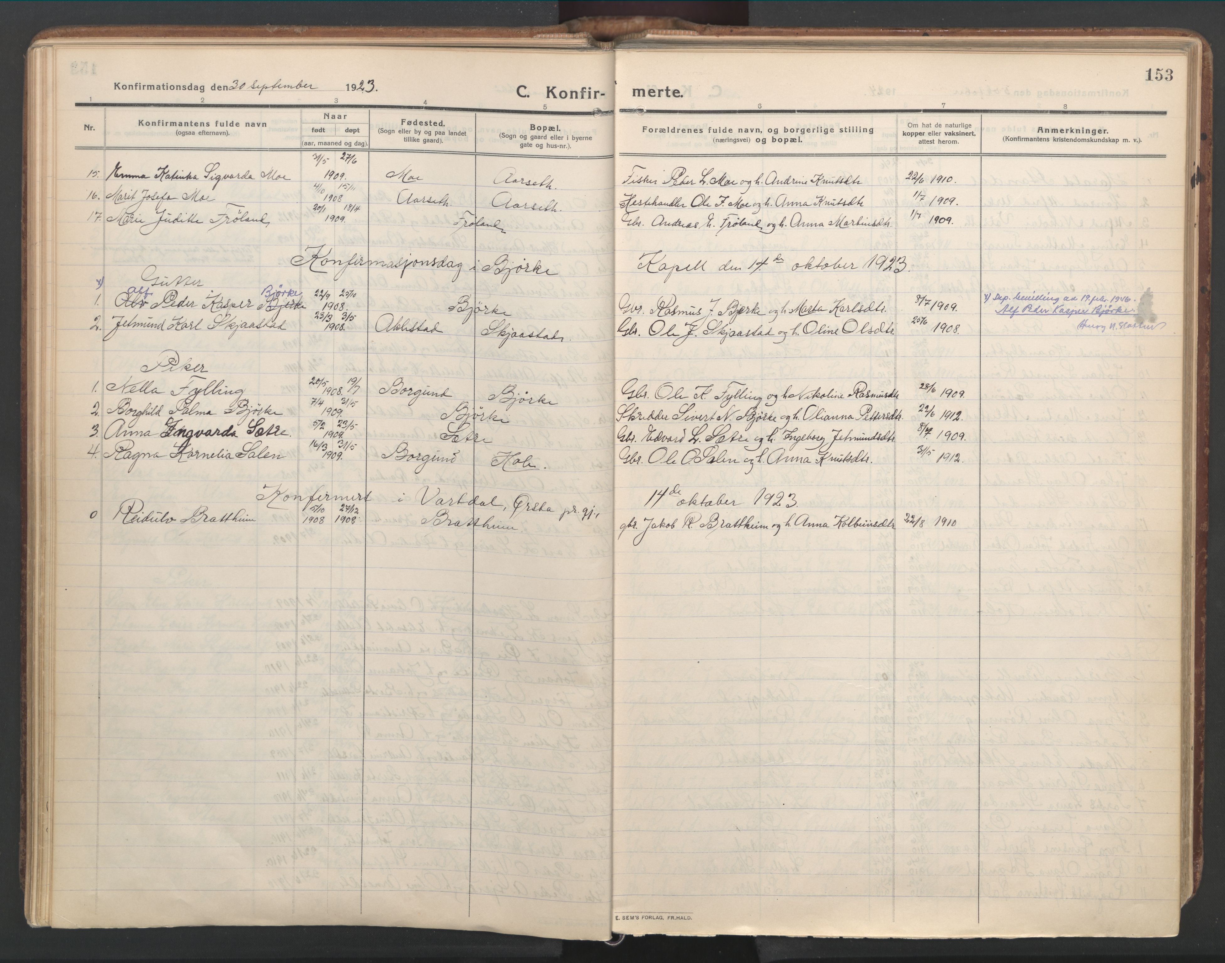 Ministerialprotokoller, klokkerbøker og fødselsregistre - Møre og Romsdal, AV/SAT-A-1454/515/L0212: Ministerialbok nr. 515A08, 1911-1935, s. 153