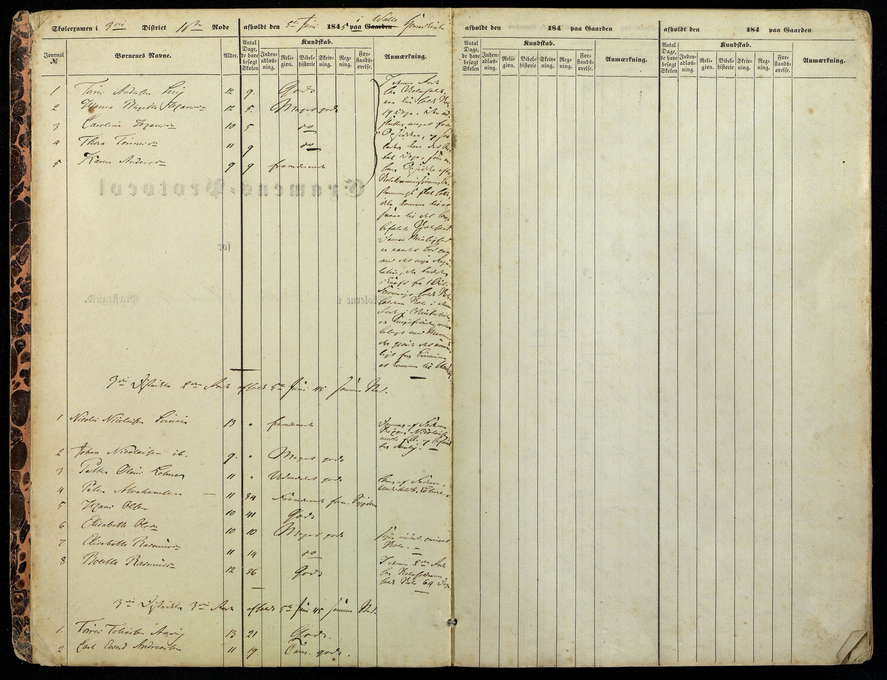 Sør-Audnedal kommune - Skolestyret, ARKSOR/1029SØ510/G/L0001: Eksamensprotokoll (d), 1845-1855