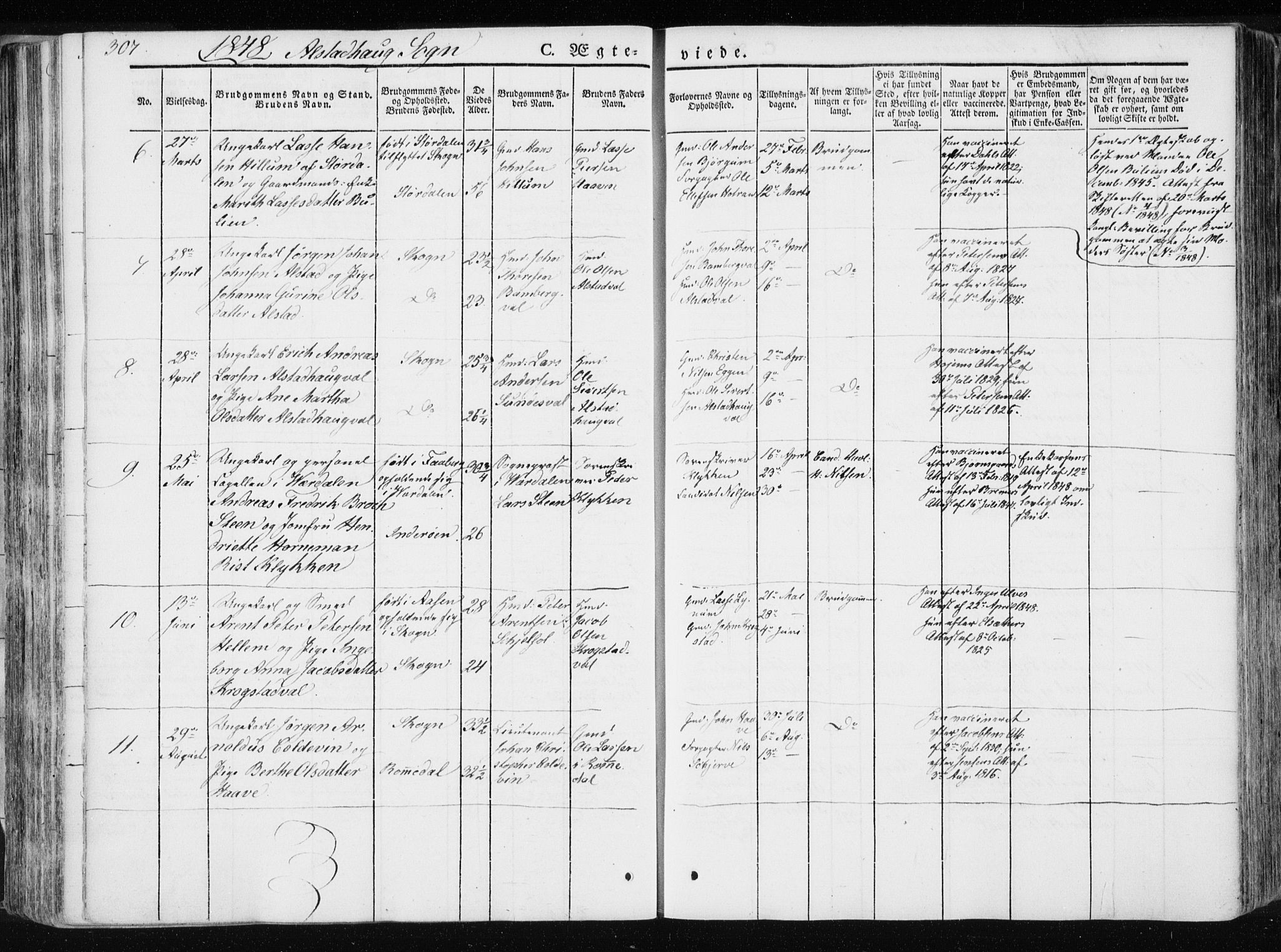 Ministerialprotokoller, klokkerbøker og fødselsregistre - Nord-Trøndelag, SAT/A-1458/717/L0154: Ministerialbok nr. 717A06 /1, 1836-1849, s. 307