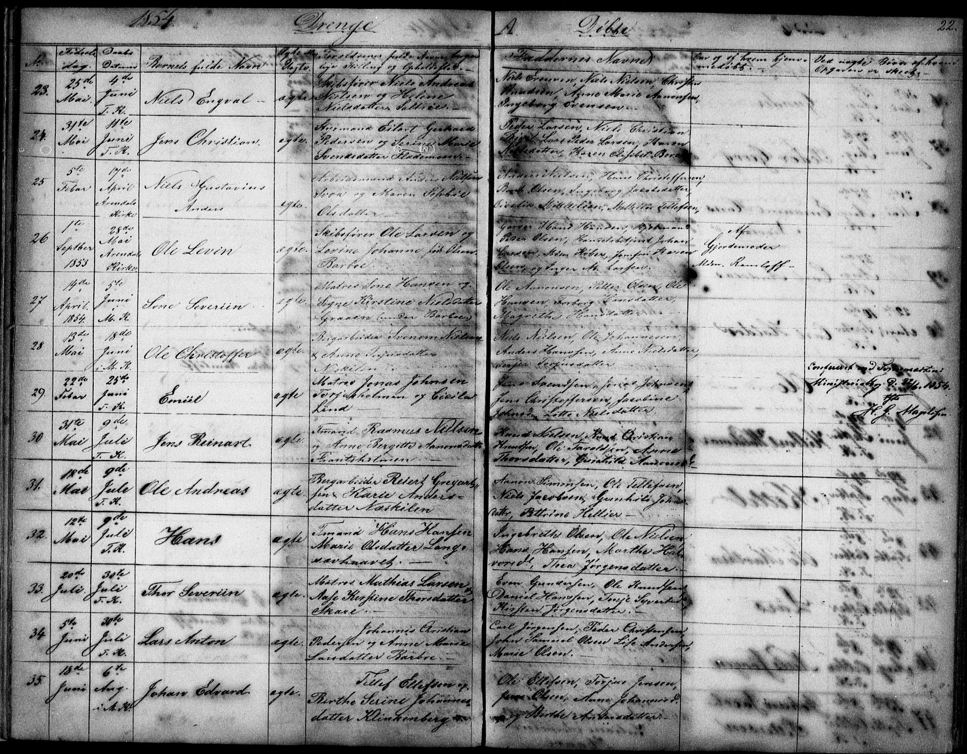 Tromøy sokneprestkontor, AV/SAK-1111-0041/F/Fb/L0002: Klokkerbok nr. B 2, 1851-1858, s. 22
