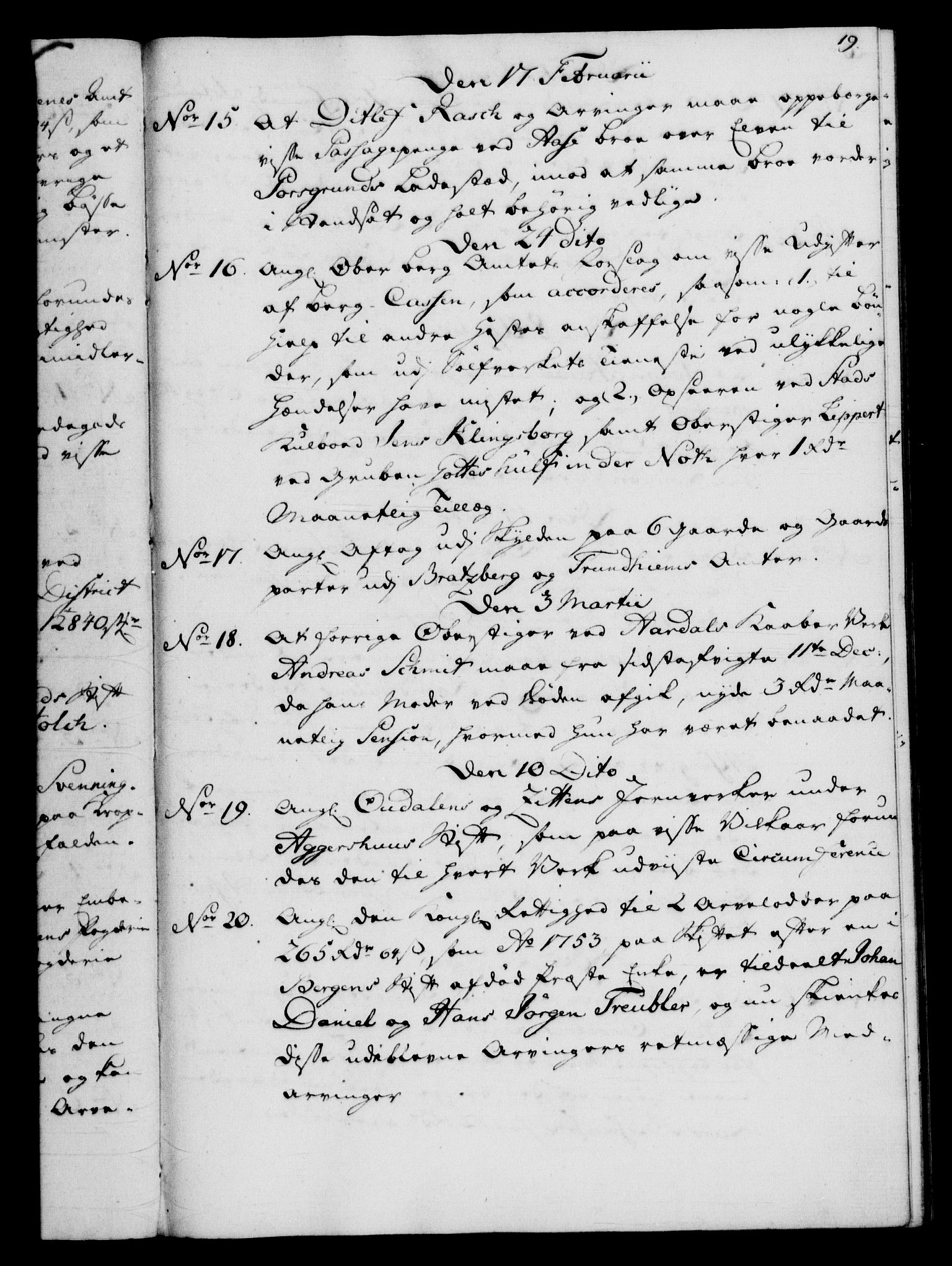 Rentekammeret, Kammerkanselliet, RA/EA-3111/G/Gf/Gfb/L0008: Register til norske relasjons- og resolusjonsprotokoller (merket RK 52.103), 1766-1771, s. 19