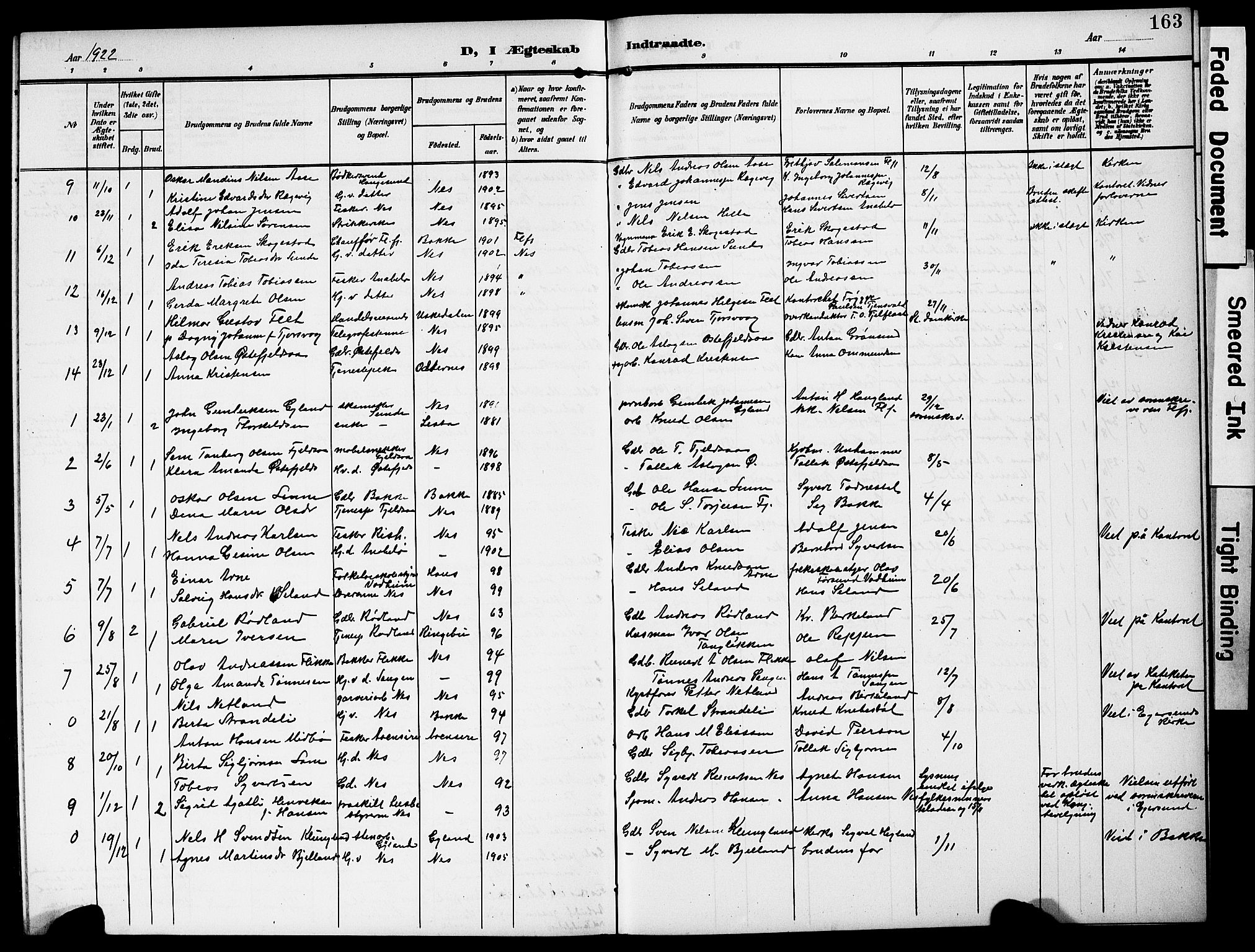 Flekkefjord sokneprestkontor, AV/SAK-1111-0012/F/Fb/Fbc/L0008: Klokkerbok nr. B 8, 1903-1931, s. 163