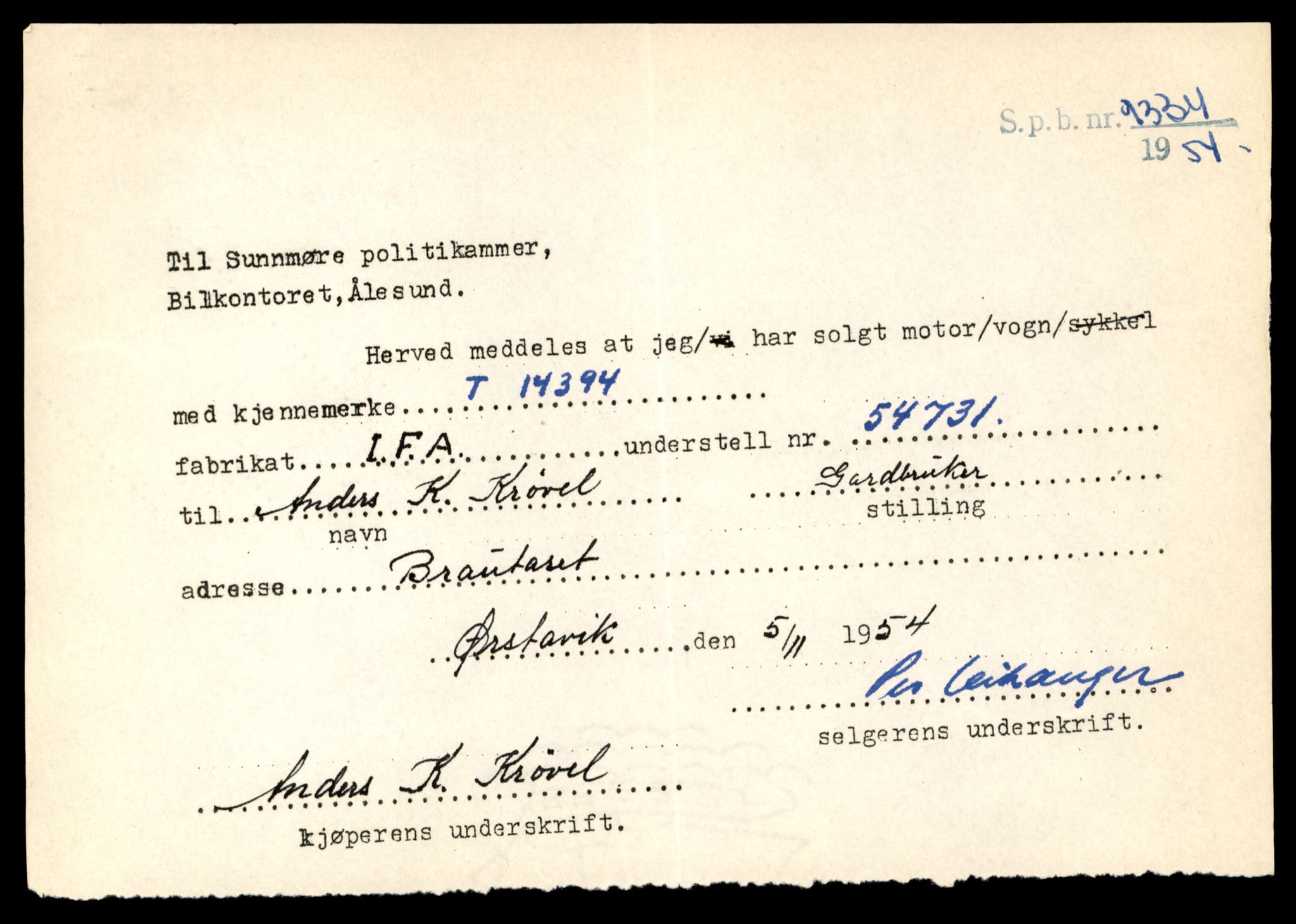 Møre og Romsdal vegkontor - Ålesund trafikkstasjon, AV/SAT-A-4099/F/Fe/L0045: Registreringskort for kjøretøy T 14320 - T 14444, 1927-1998, s. 1865