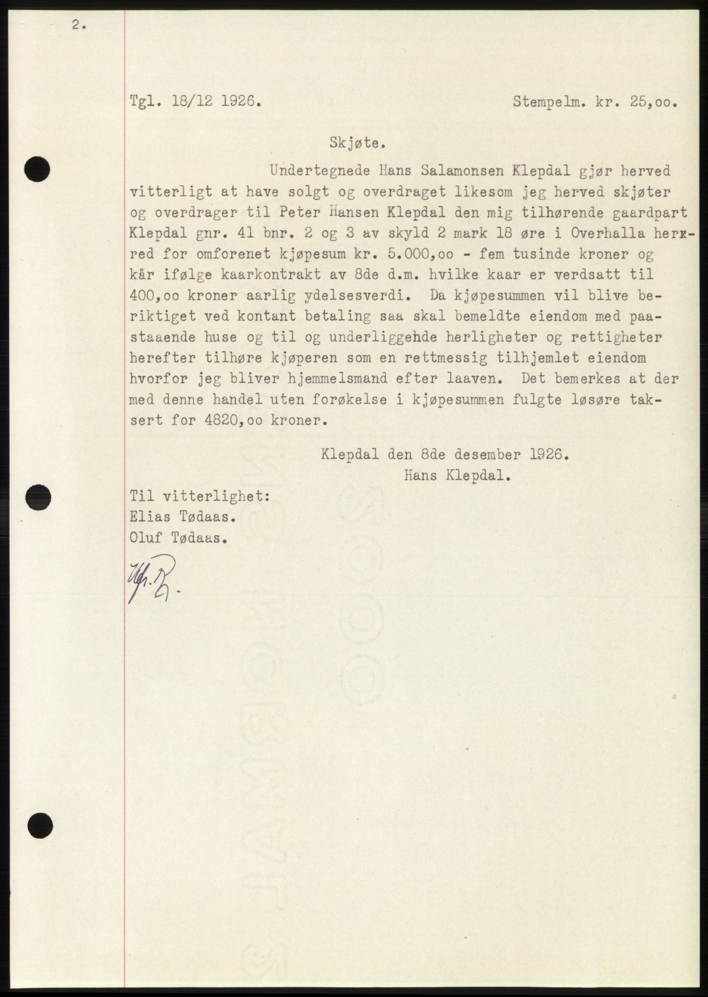 Namdal sorenskriveri, SAT/A-4133/1/2/2C: Pantebok nr. -, 1926-1930, Tingl.dato: 18.12.1926