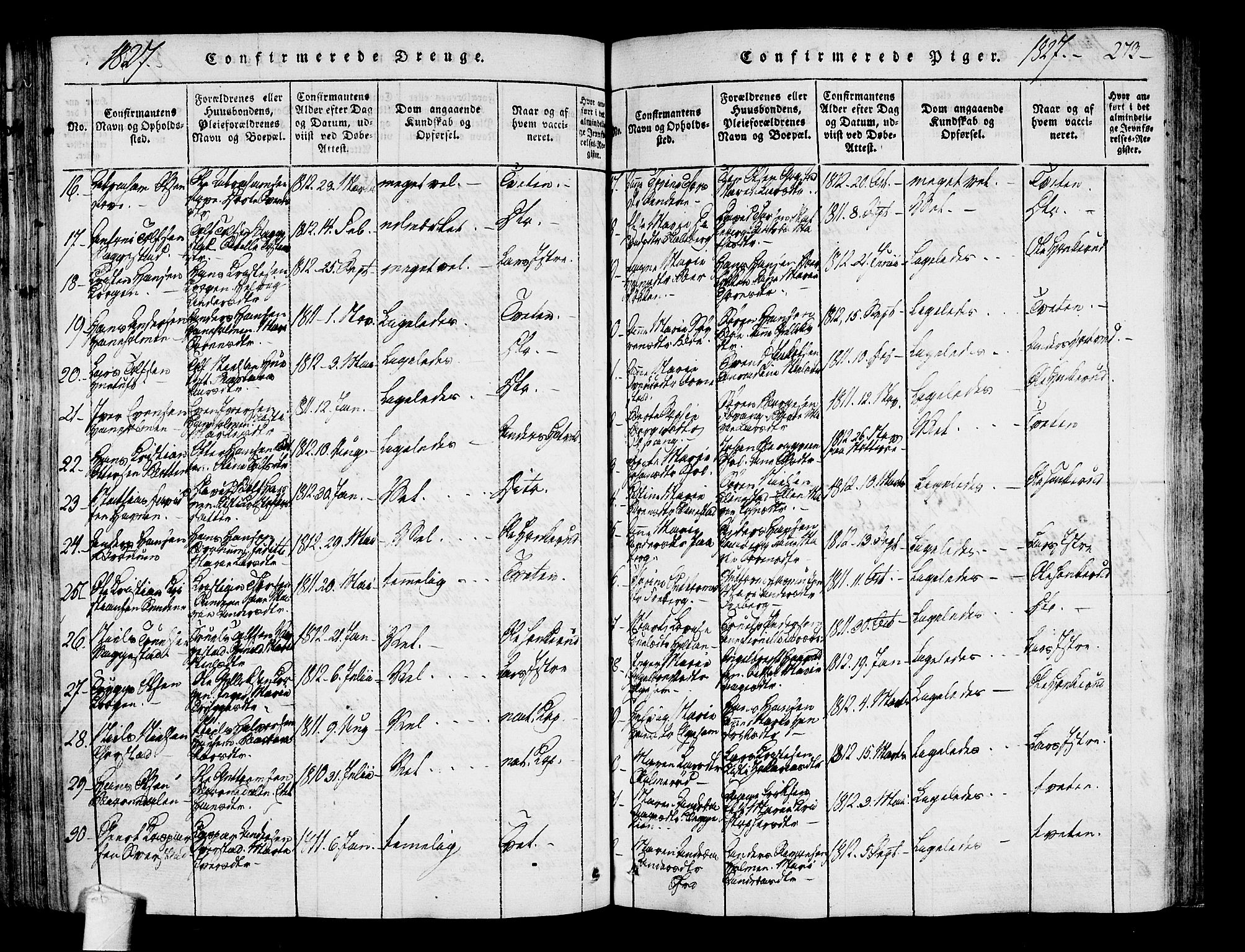 Sandar kirkebøker, AV/SAKO-A-243/F/Fa/L0004: Ministerialbok nr. 4, 1814-1832, s. 273