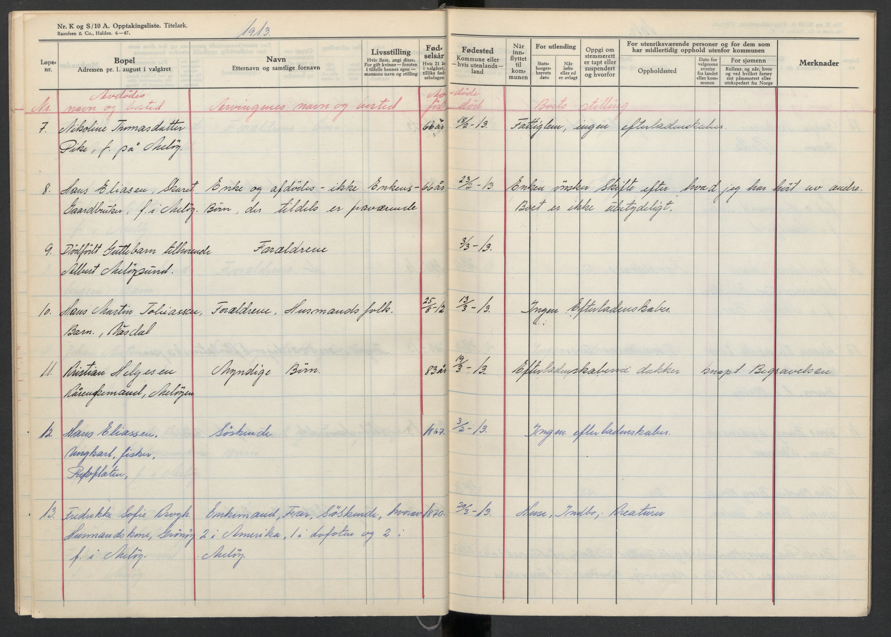 Meløy lensmannskontor, SAT/A-5701/1/02/L0001: 2.01.01 - Dødsfallsprotokoll, 1911-1917