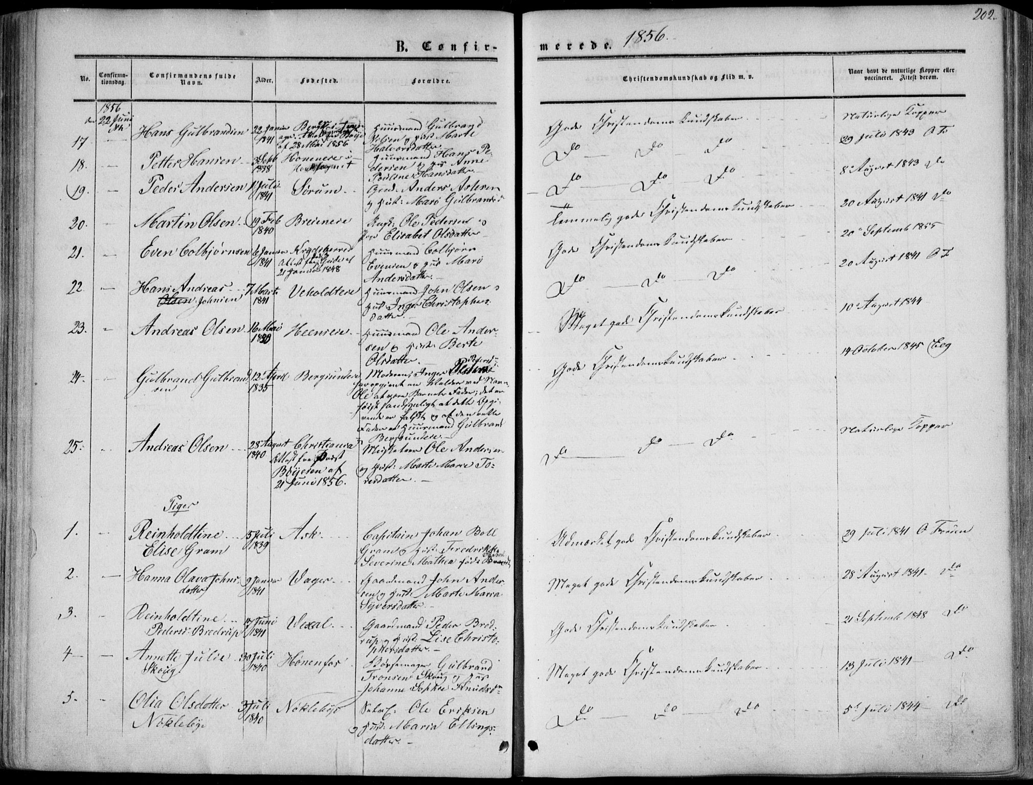 Norderhov kirkebøker, AV/SAKO-A-237/F/Fa/L0012: Ministerialbok nr. 12, 1856-1865, s. 202