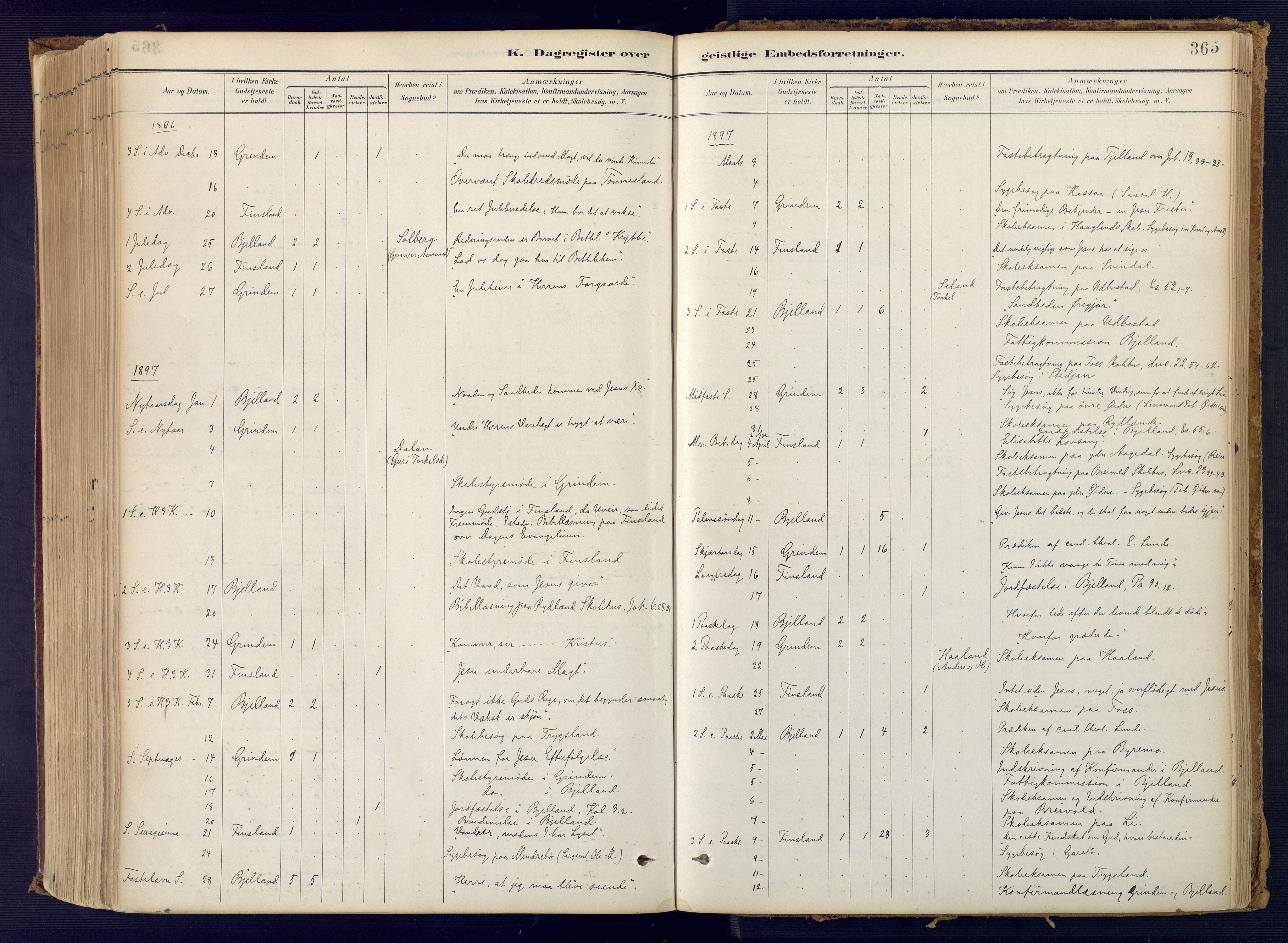 Bjelland sokneprestkontor, SAK/1111-0005/F/Fa/Faa/L0004: Ministerialbok nr. A 4, 1887-1923, s. 365