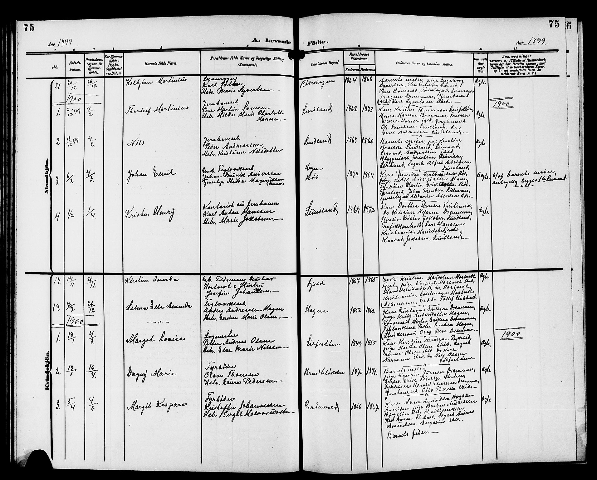 Strømsgodset kirkebøker, AV/SAKO-A-324/G/Ga/L0002: Klokkerbok nr. 2, 1885-1910, s. 75