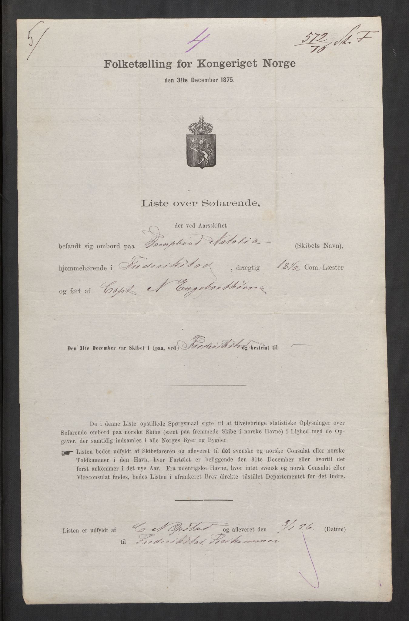 RA, Folketelling 1875, skipslister: Skip i innenrikske havner, hjemmehørende i byer og ladesteder, 1875, s. 26