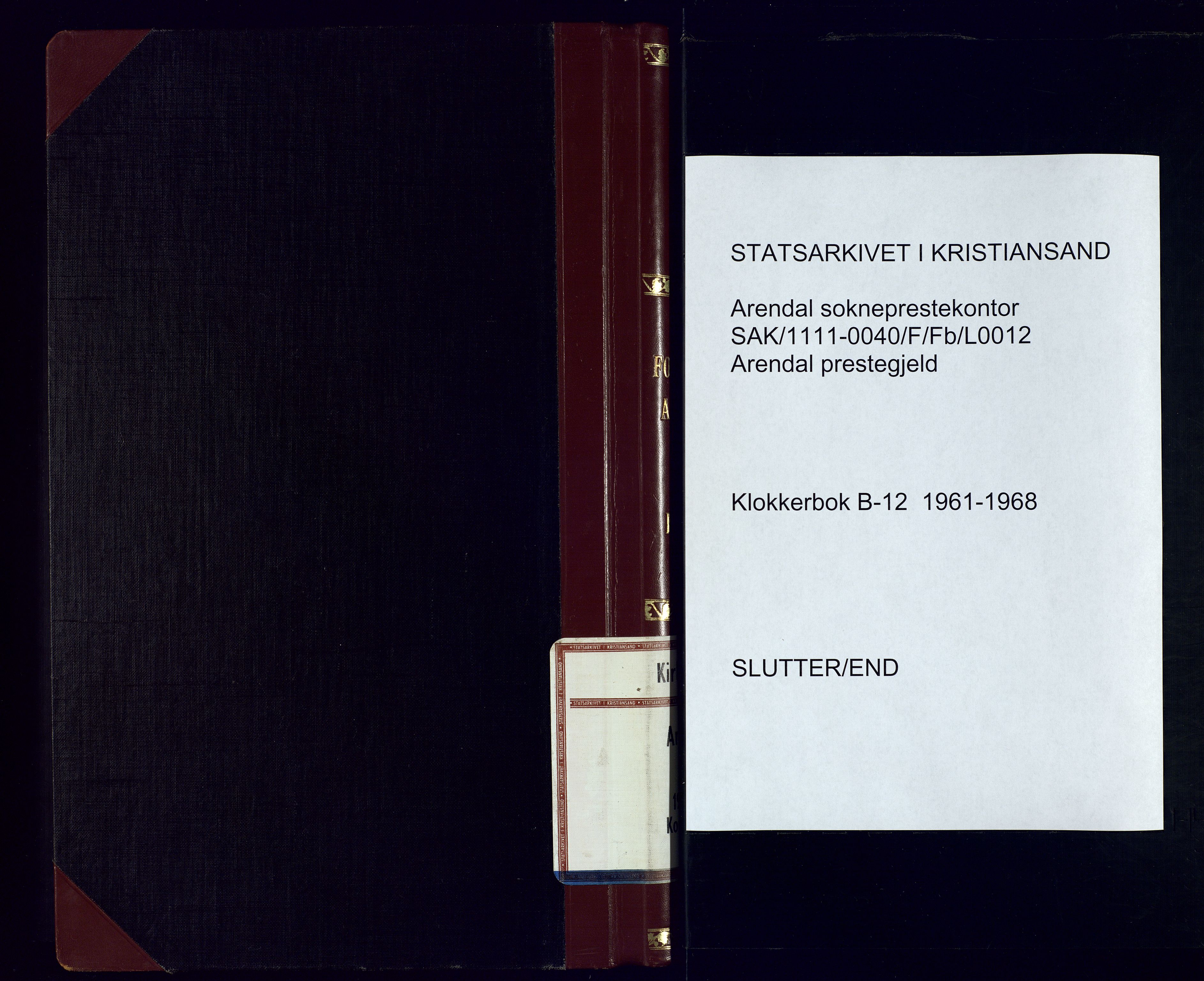 Arendal sokneprestkontor, Trefoldighet, SAK/1111-0040/F/Fb/L0012: Klokkerbok nr. B-12, 1961-1968