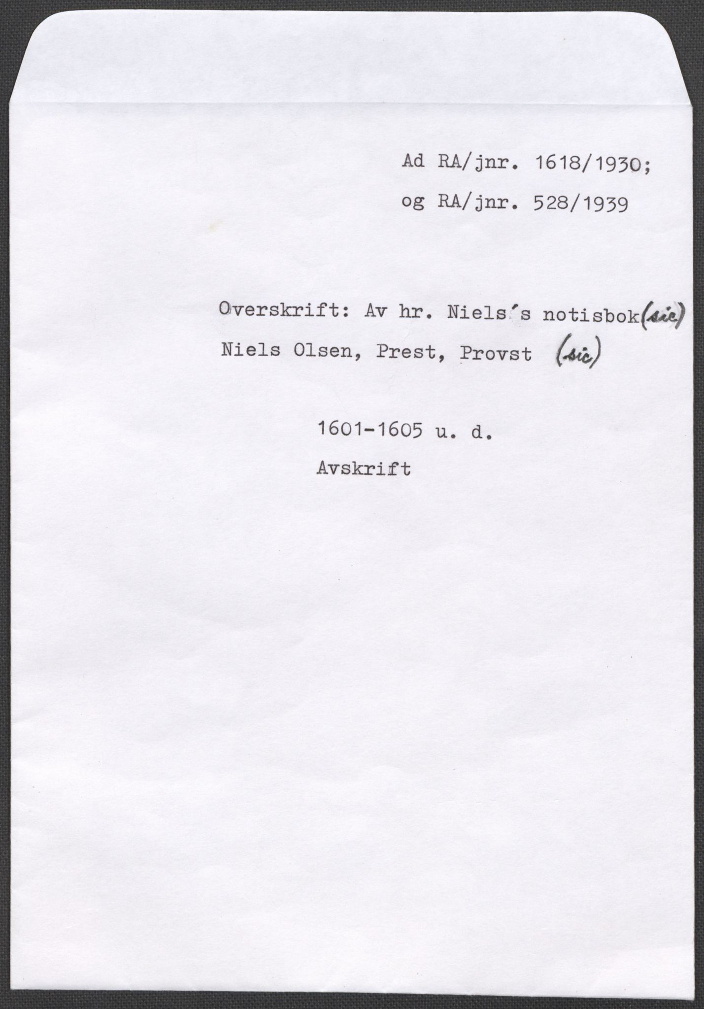 Riksarkivets diplomsamling, RA/EA-5965/F15/L0029: Prestearkiv - Telemark, 1601-1793, s. 10