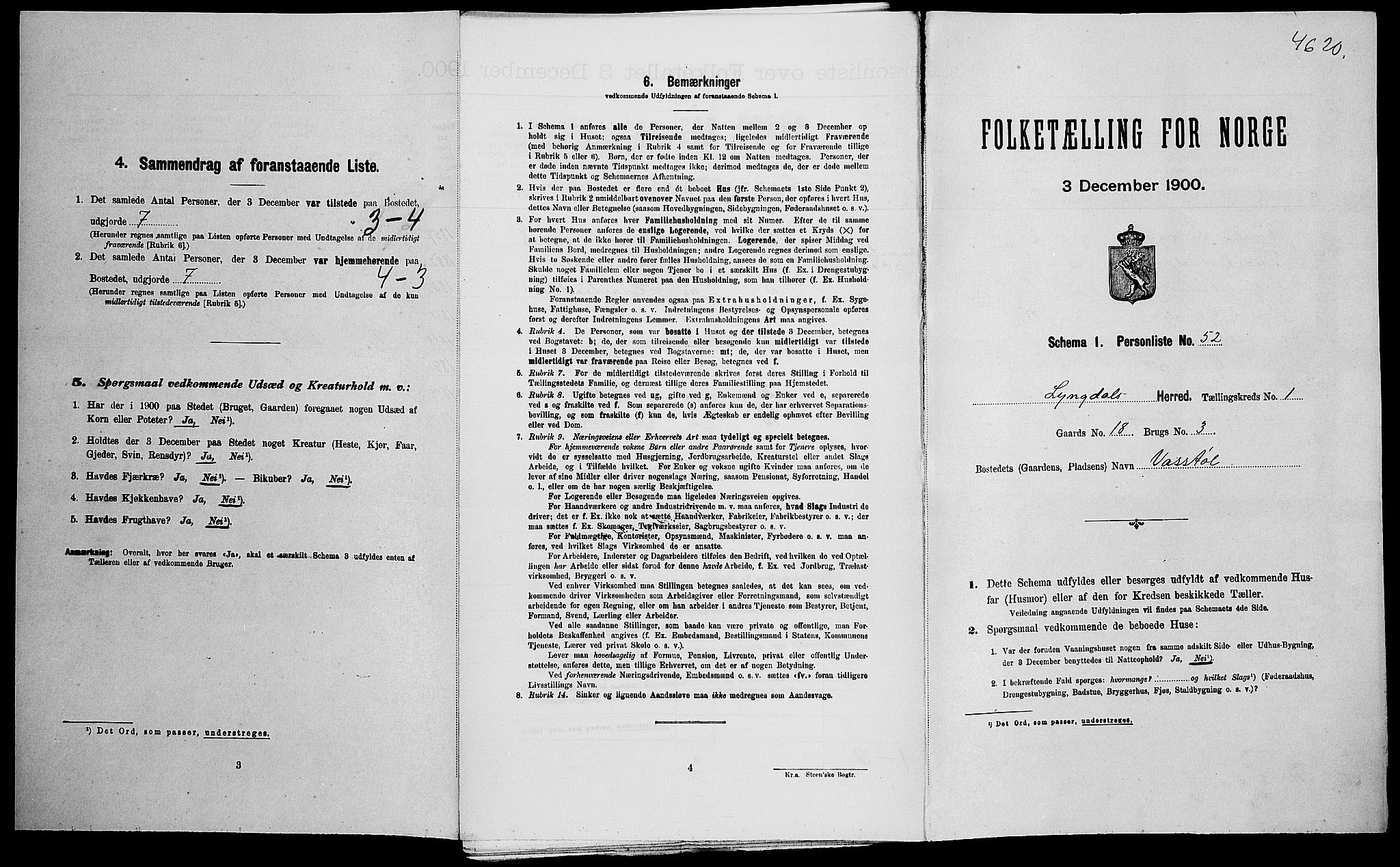 SAK, Folketelling 1900 for 1032 Lyngdal herred, 1900, s. 255