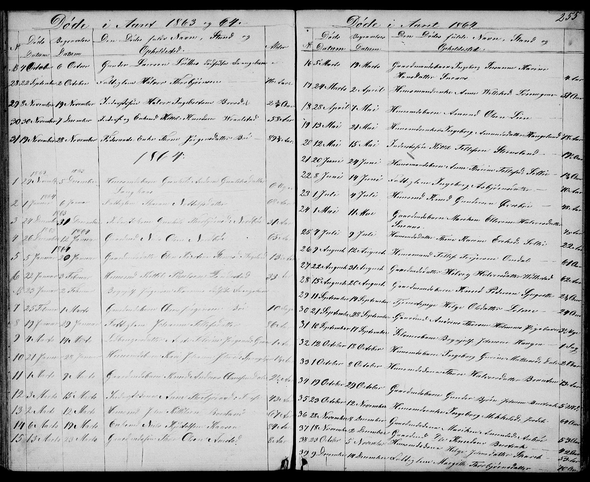 Drangedal kirkebøker, AV/SAKO-A-258/G/Gb/L0001: Klokkerbok nr. II 1, 1856-1894, s. 255
