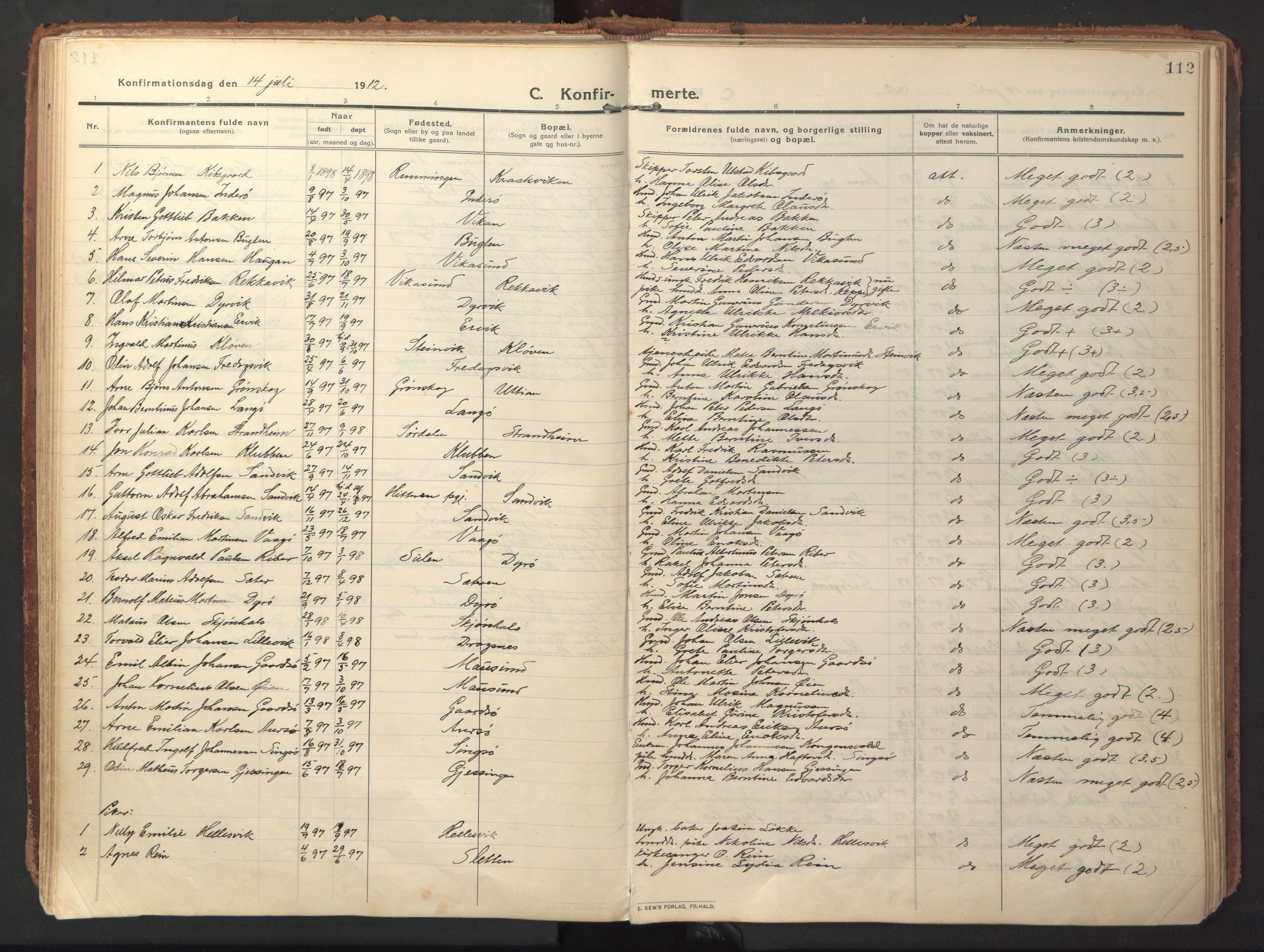 Ministerialprotokoller, klokkerbøker og fødselsregistre - Sør-Trøndelag, AV/SAT-A-1456/640/L0581: Ministerialbok nr. 640A06, 1910-1924, s. 112