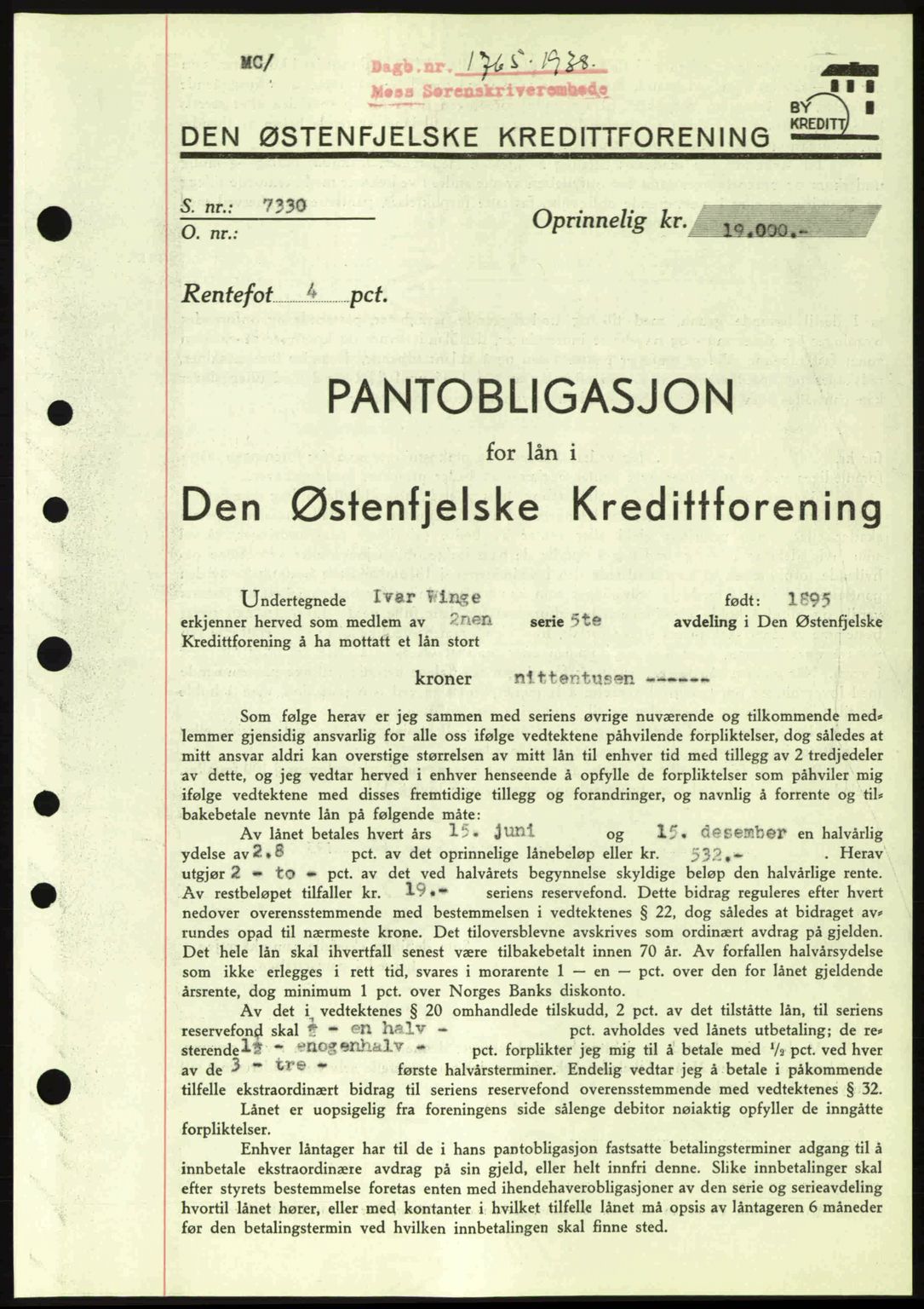 Moss sorenskriveri, SAO/A-10168: Pantebok nr. B6, 1938-1938, Dagboknr: 1765/1938