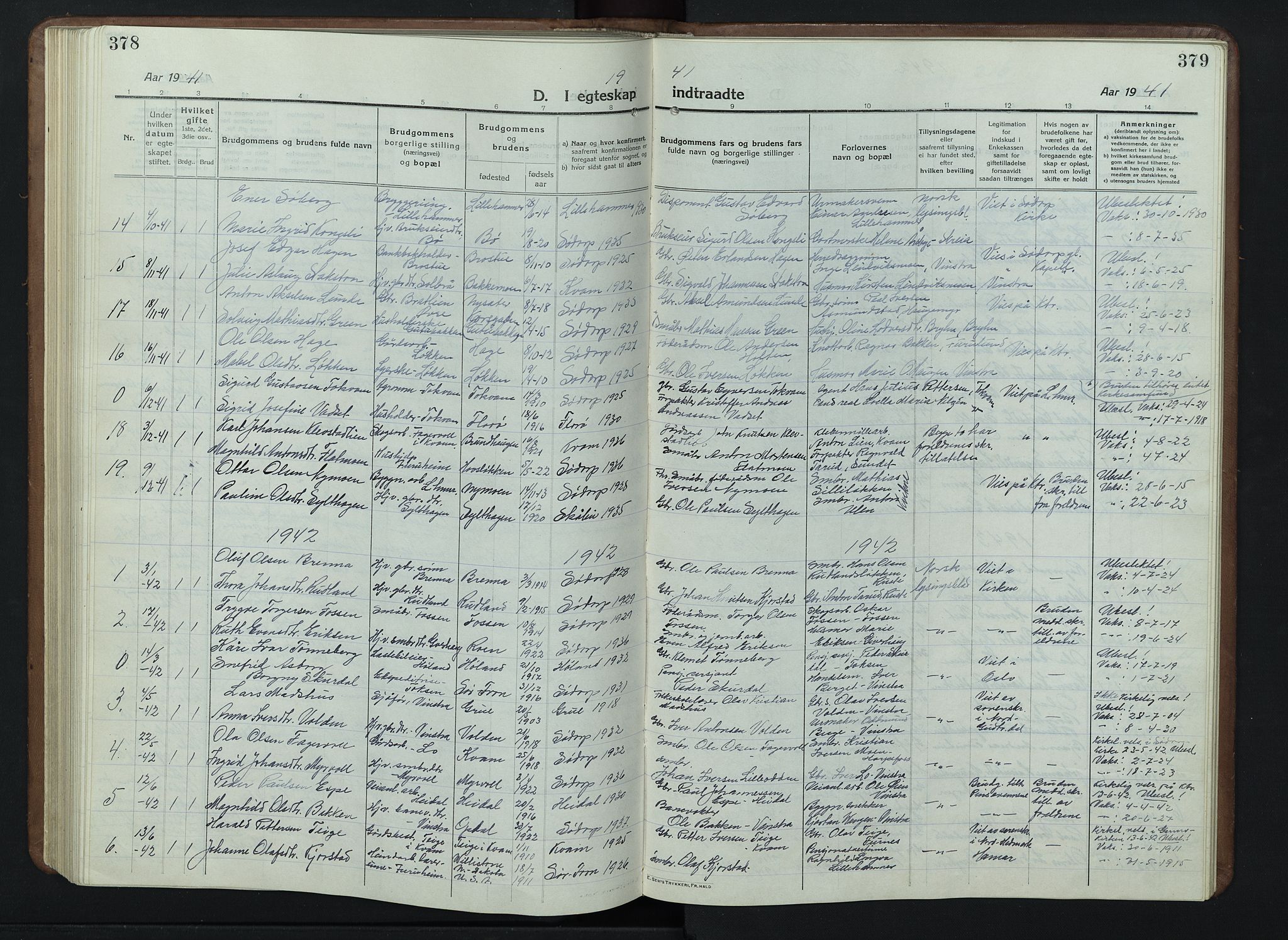 Nord-Fron prestekontor, AV/SAH-PREST-080/H/Ha/Hab/L0007: Klokkerbok nr. 7, 1915-1946, s. 378-379