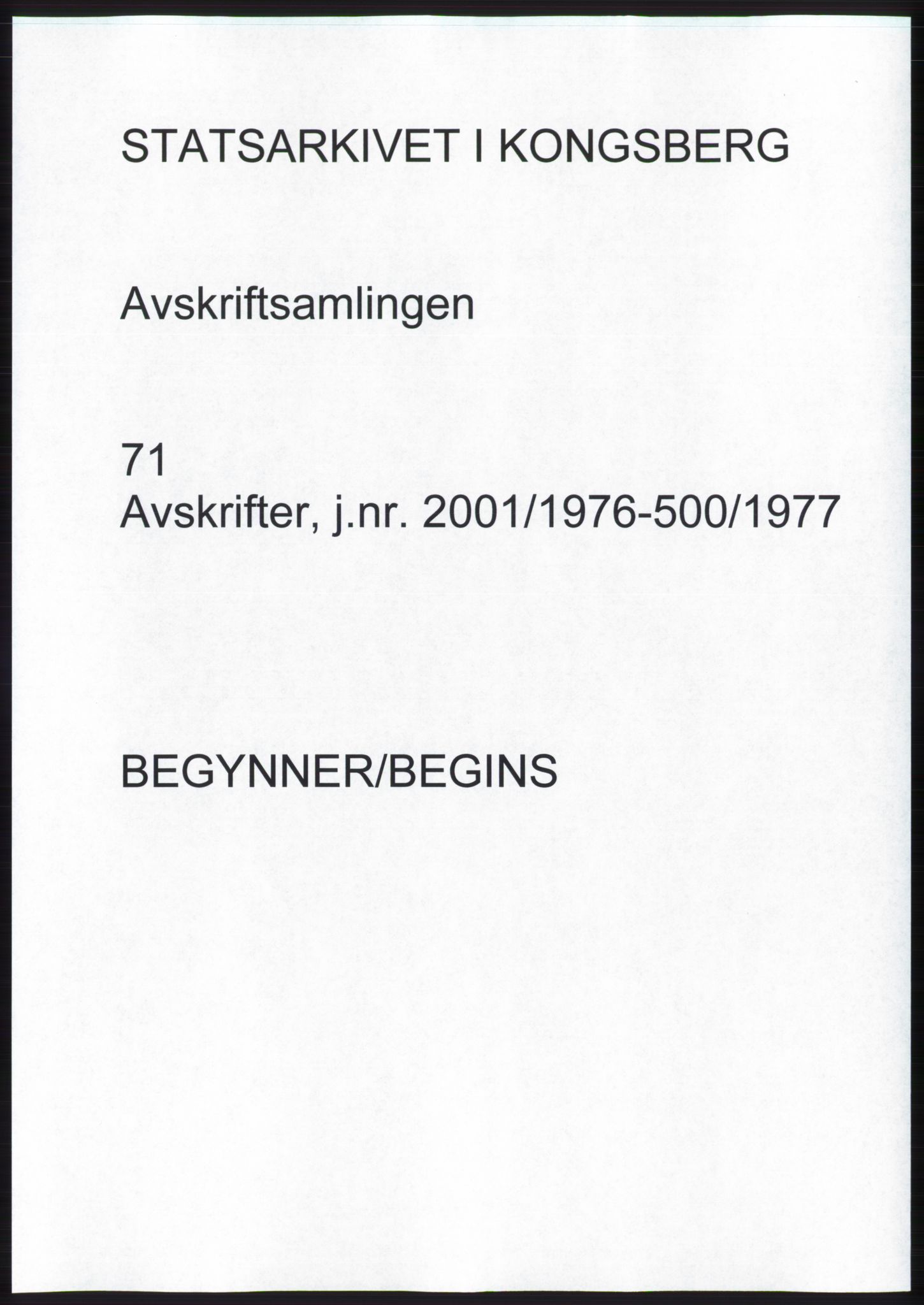 Statsarkivet i Kongsberg, SAKO/A-0001, 1976-1977, s. 1