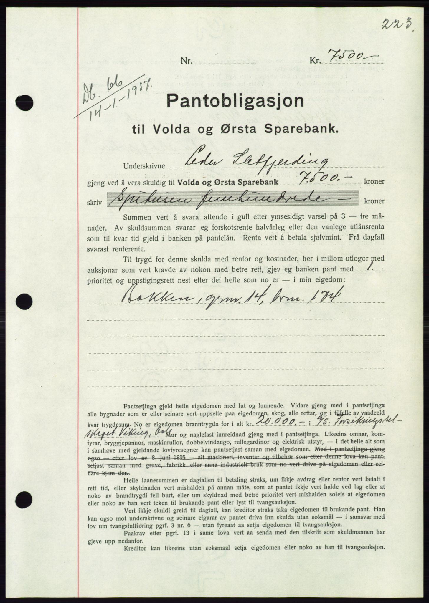 Søre Sunnmøre sorenskriveri, AV/SAT-A-4122/1/2/2C/L0062: Pantebok nr. 56, 1936-1937, Dagboknr: 66/1937