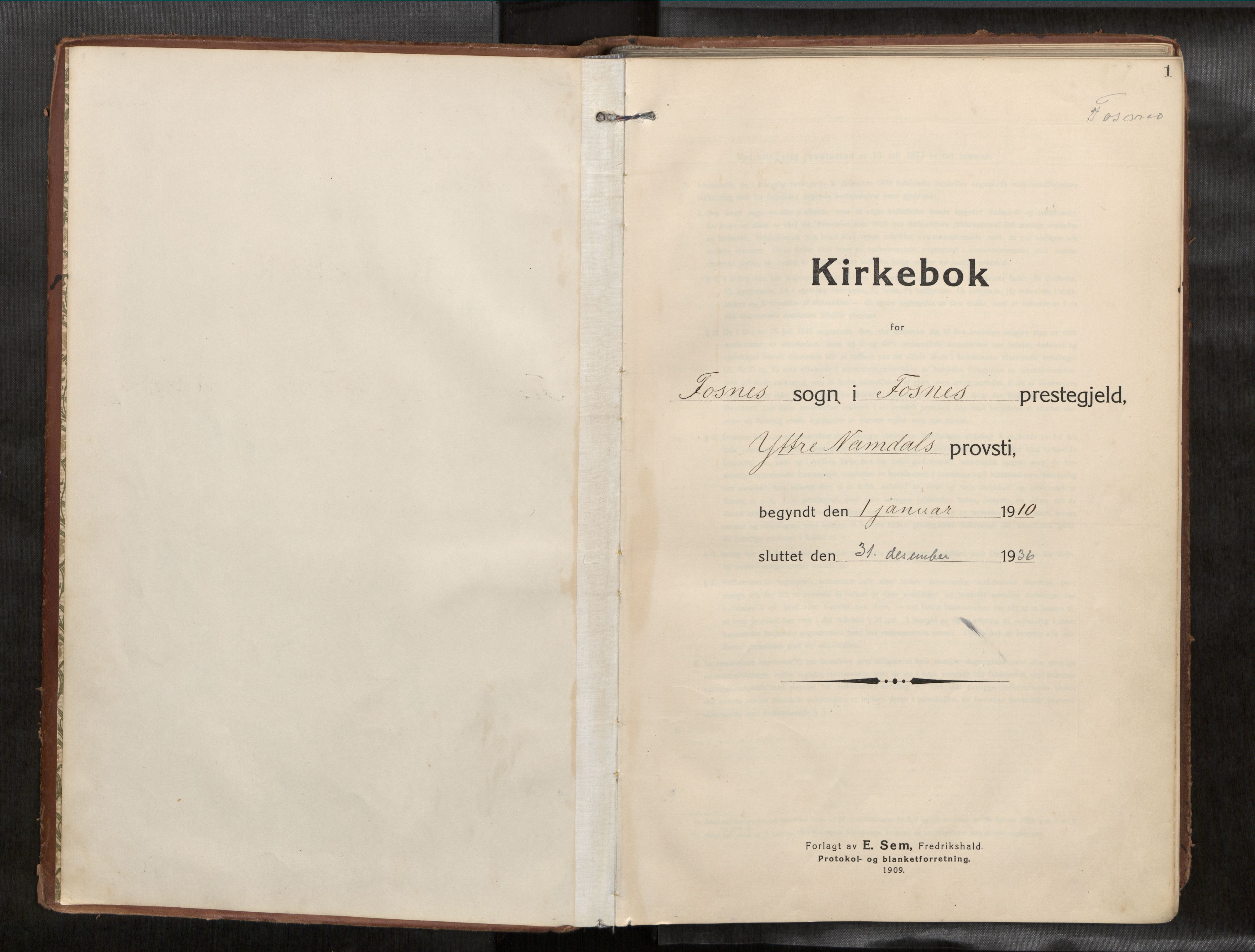 Ministerialprotokoller, klokkerbøker og fødselsregistre - Nord-Trøndelag, AV/SAT-A-1458/773/L0624a: Ministerialbok nr. 773A16, 1910-1936, s. 1