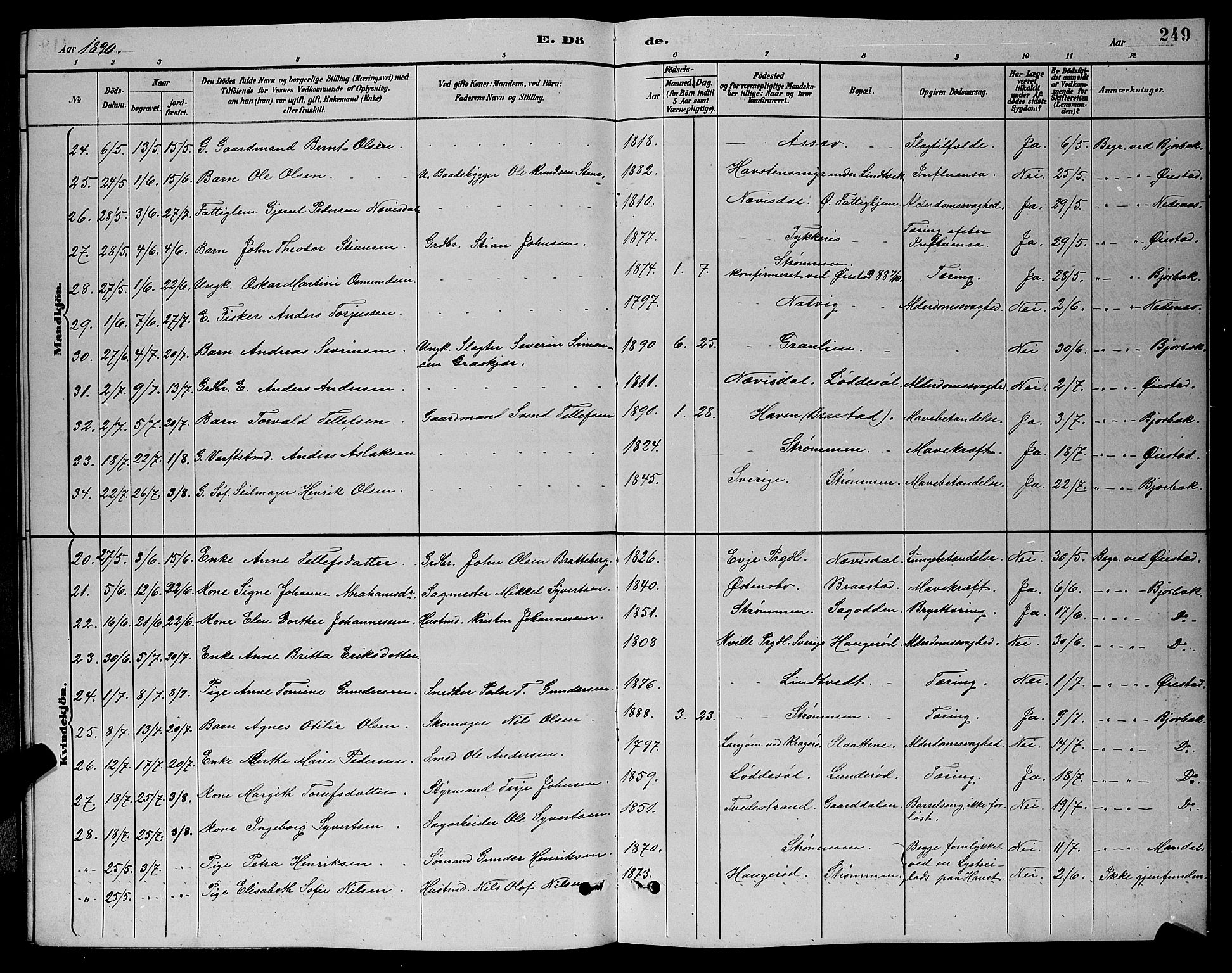 Øyestad sokneprestkontor, AV/SAK-1111-0049/F/Fb/L0009: Klokkerbok nr. B 9, 1886-1896, s. 249