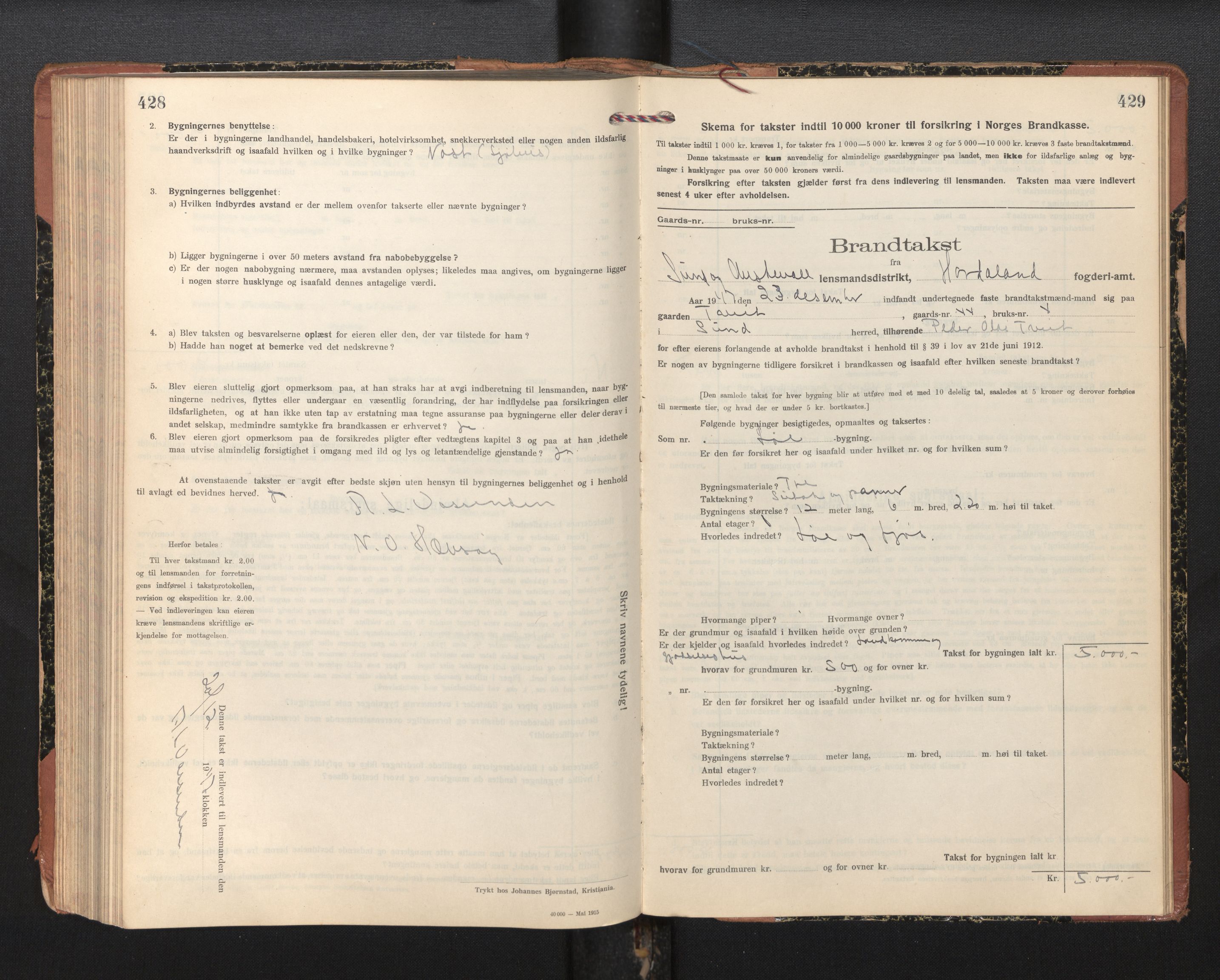 Lensmannen i Sund og Austevoll, SAB/A-35201/0012/L0004: Branntakstprotokoll, skjematakst, 1917-1949, s. 428-429