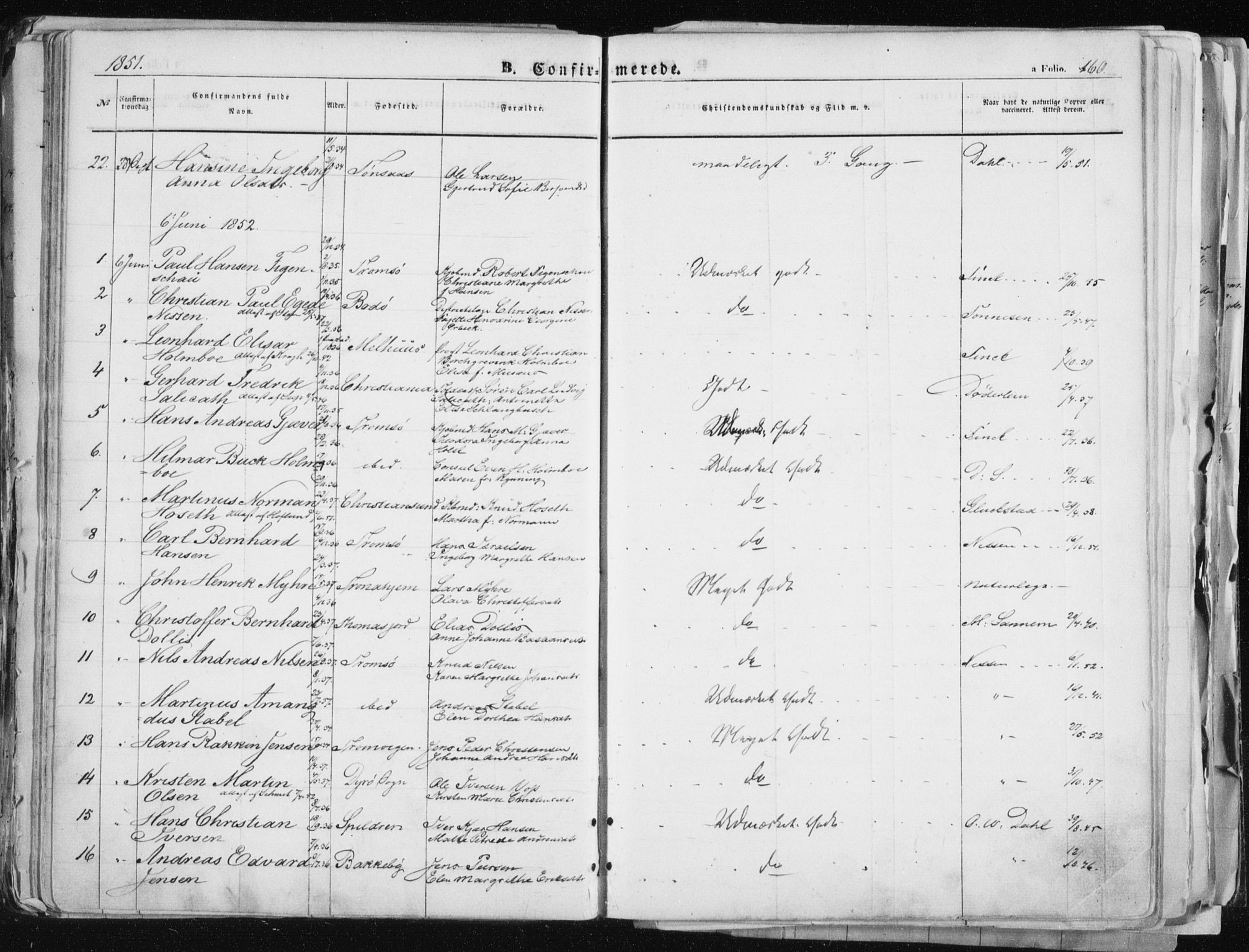 Tromsø sokneprestkontor/stiftsprosti/domprosti, AV/SATØ-S-1343/G/Ga/L0010kirke: Ministerialbok nr. 10, 1848-1855, s. 160
