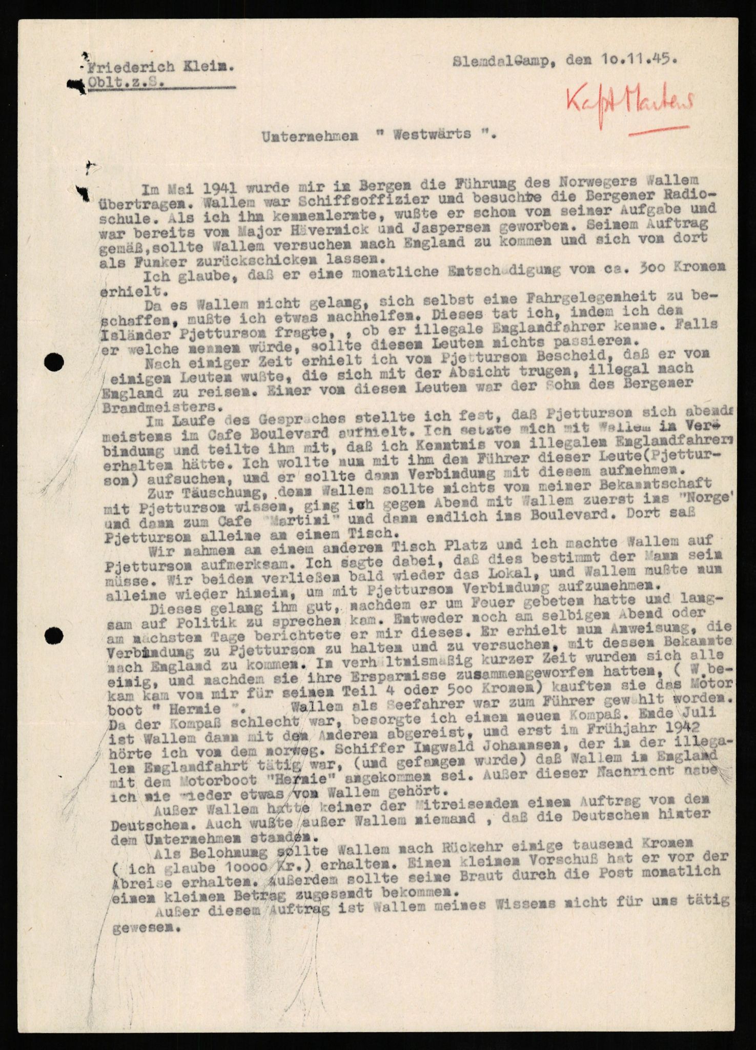 Forsvaret, Forsvarets overkommando II, AV/RA-RAFA-3915/D/Db/L0016: CI Questionaires. Tyske okkupasjonsstyrker i Norge. Tyskere., 1945-1946, s. 844