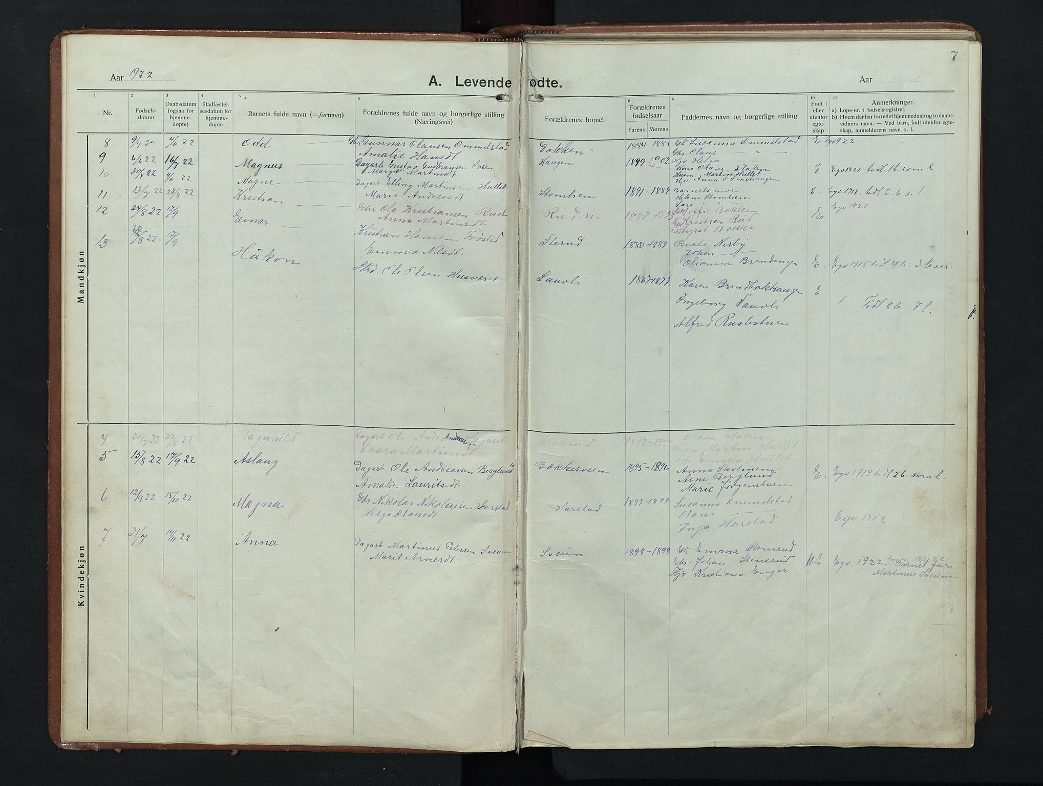 Nordre Land prestekontor, AV/SAH-PREST-124/H/Ha/Hab/L0009: Klokkerbok nr. 9, 1921-1956, s. 7