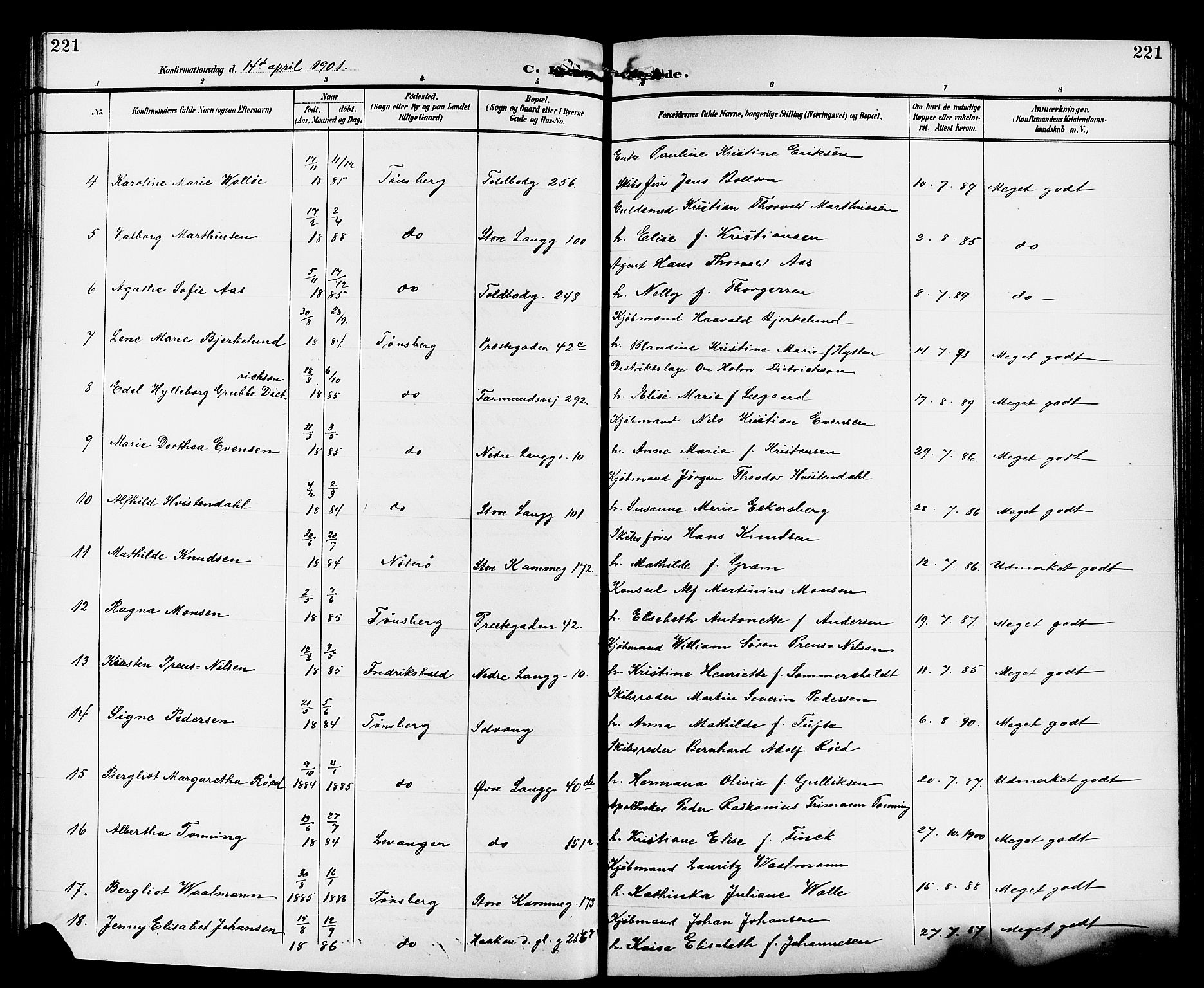 Tønsberg kirkebøker, AV/SAKO-A-330/G/Ga/L0007: Klokkerbok nr. 7, 1896-1904, s. 221