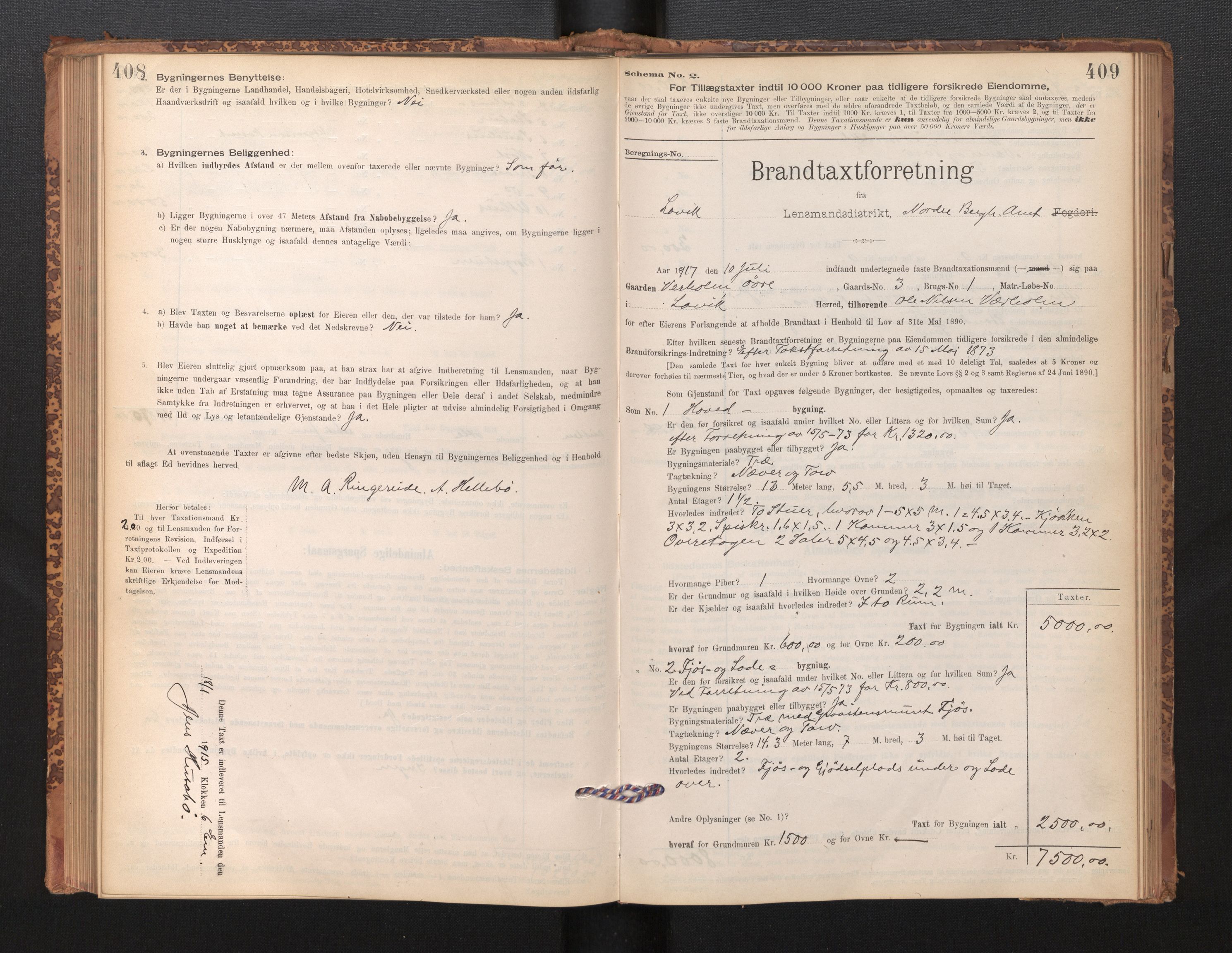 Lensmannen i Lavik, SAB/A-29101/0012/L0002: Branntakstprotokoll, skjematakst, 1895-1933, s. 408-409